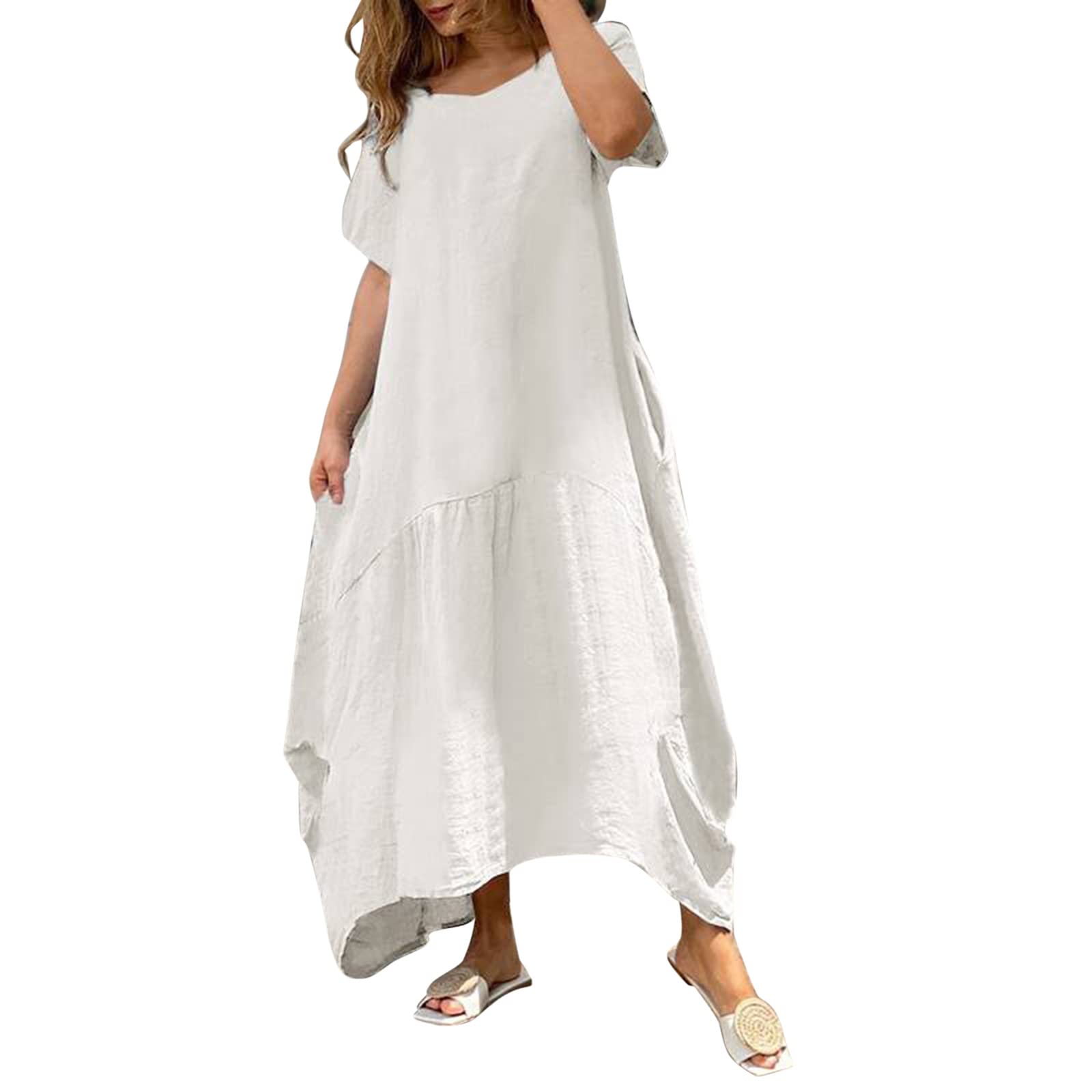 Floral Print Casual Long Sleeve Dress for Women - Round Neck Loose Fit Solid Color Maxi Dress | Perfect for Spring Outfits, Office Wear & Weekend Brunch