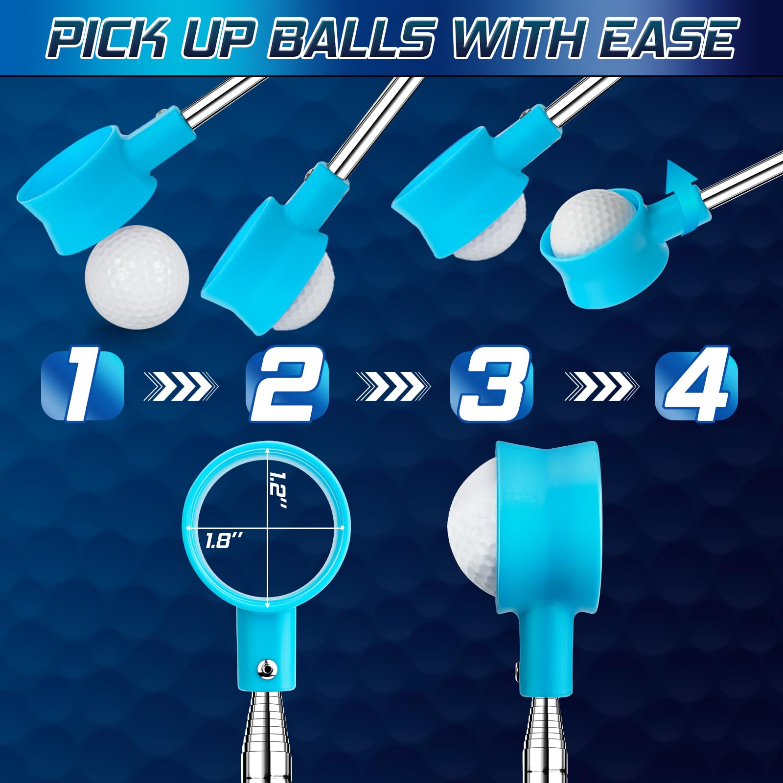 Premium 9ft Telescopic Golf Ball Retriever - Unbreakable Stainless Steel Head with Two-Sided Easy Grab Design | Perfect Water Hazard & Rough Terrain Ball Retrieval Tool | Great Golf Gift for Men | Ideal for Lakes, Ponds & Course Maintenance