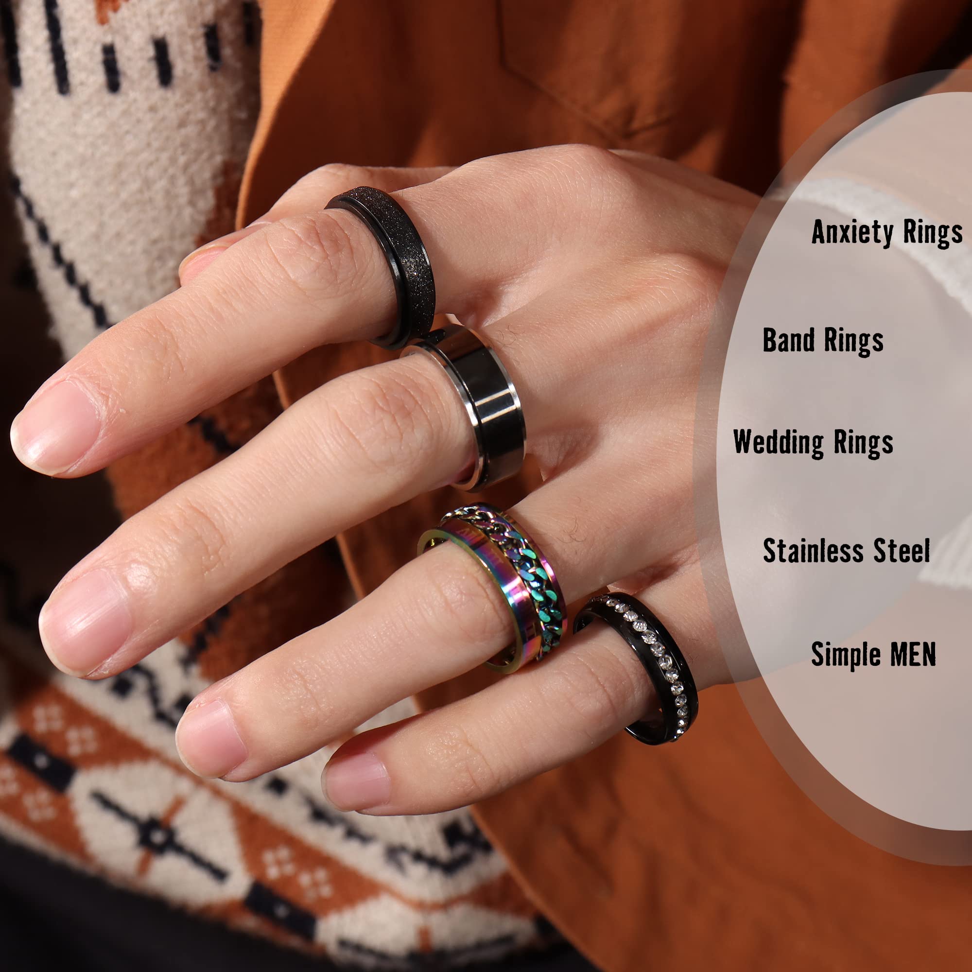 Besteel 16Pcs Stainless Steel Spinner Rings for Men & Women - Anxiety Relief Fidget Rings with Beveled Edges, Celtic Black Band Wedding Promise Rings Set - Perfect for Stress Relief, Gift Giving and Everyday Wear