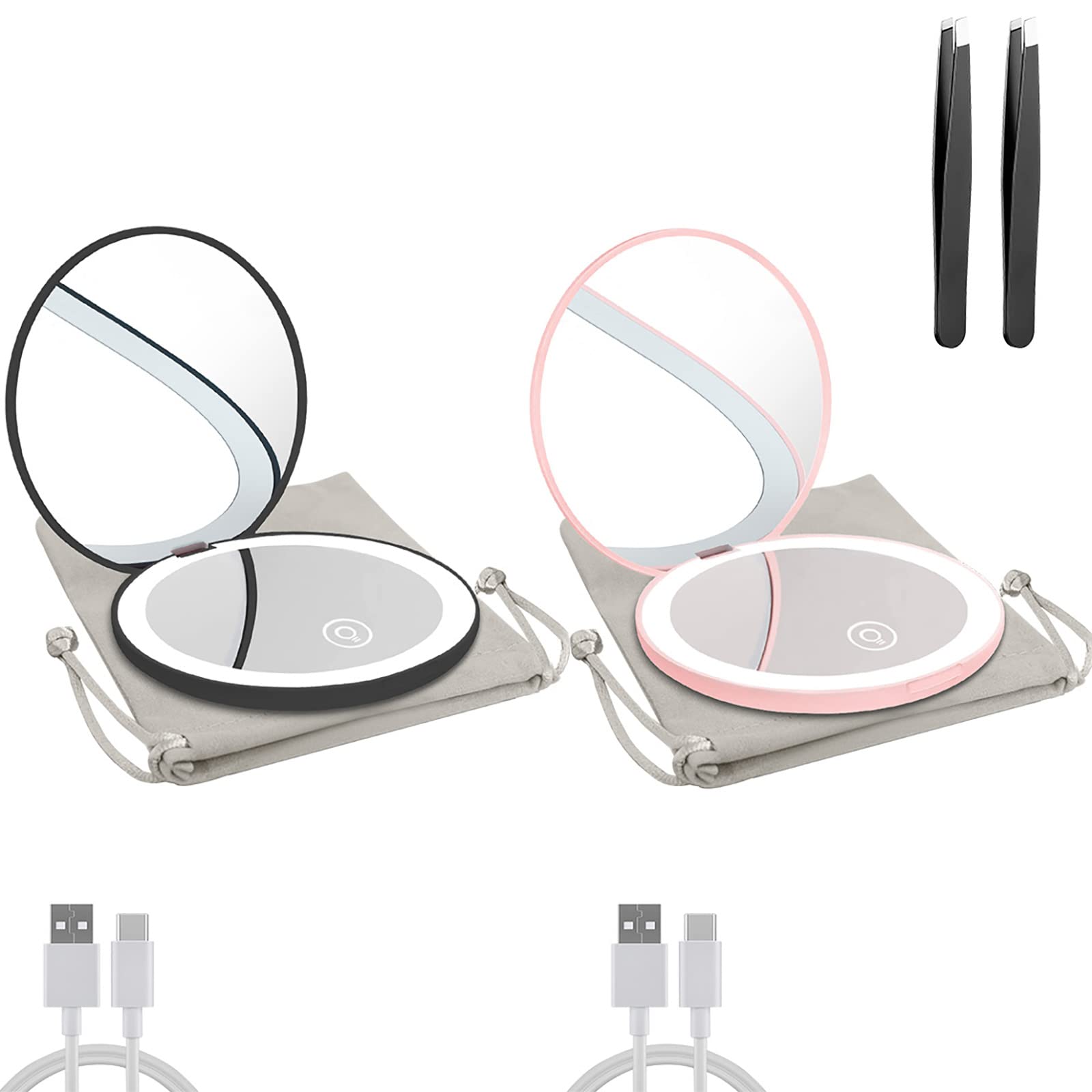 Rechargeable LED Compact Mirror with 1x/10x Magnification - 3.5 Inch Dimmable Travel Makeup Mirror for Purse, Pocket & Handheld Use | Perfect for Home, Travel & On-the-Go Touch Ups