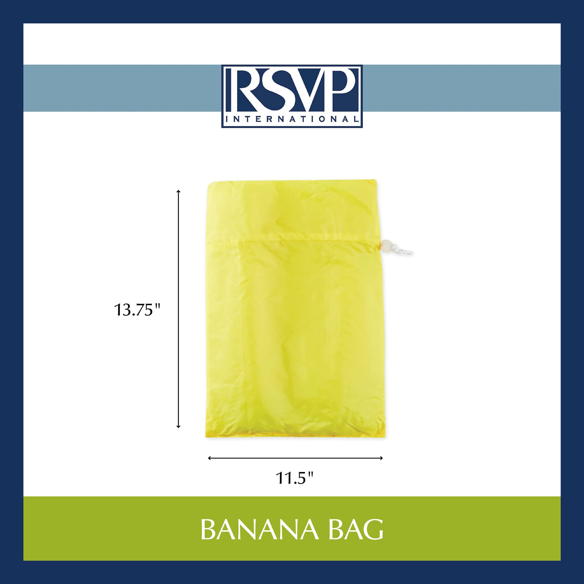 RSVP International Food Safe Nylon Banana Storage Bag - 11.5x13.75 Inches, Yellow - Keep Bananas Fresh Longer for Home, Office, and Travel Use