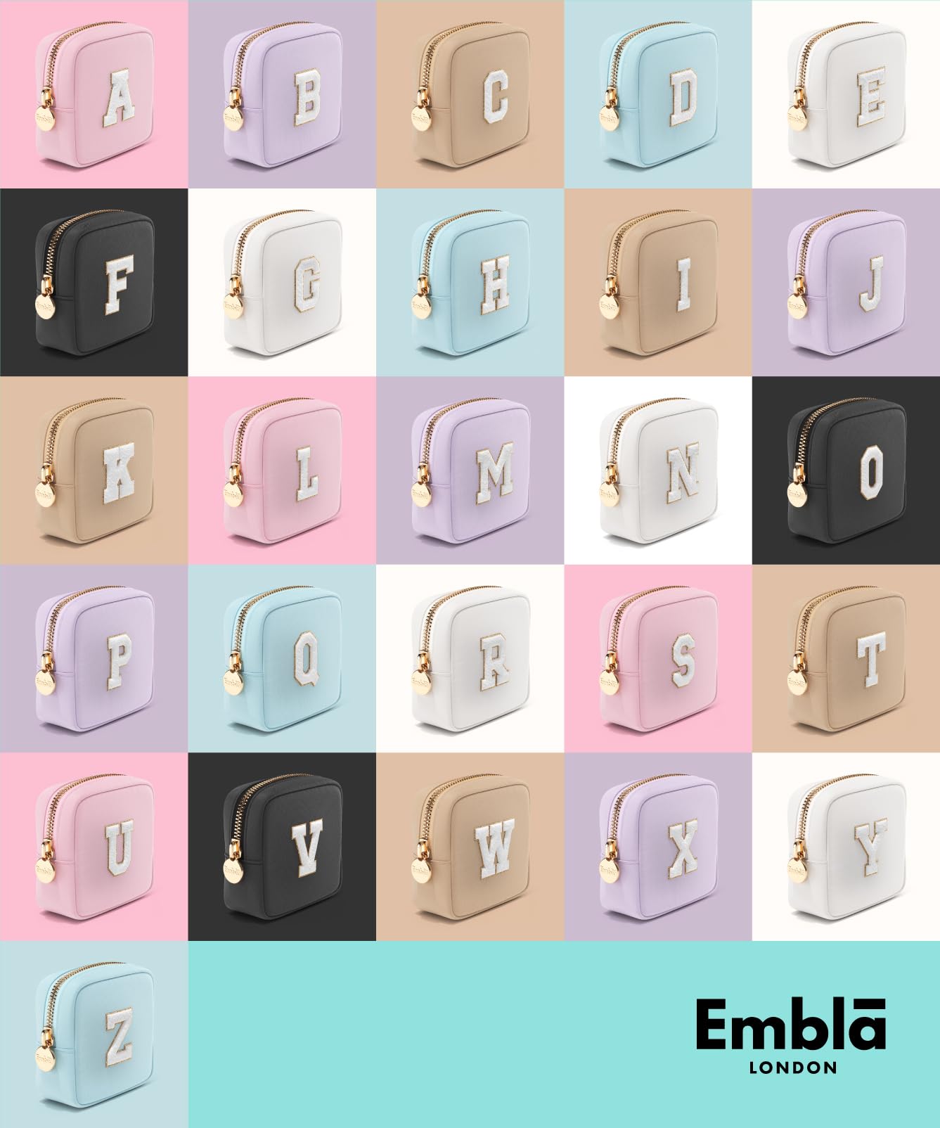 Embla Preppy Makeup Bag Travel Cosmetic Pouch - Personalized Initial Letter S - Cute Waterproof Makeup Case for Girls - Cosmetic Organizer & Travel Skincare Bag - Perfect for Daily Use, Travel, and Gifts
