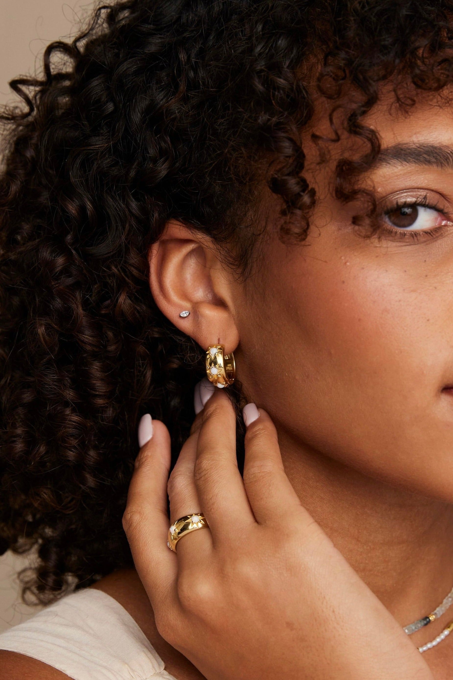 Alina Opal Gold Hoop Earrings for Women - 14K Gold Plated Opal Stud Earrings | Perfect for Weddings, Parties & Everyday Wear