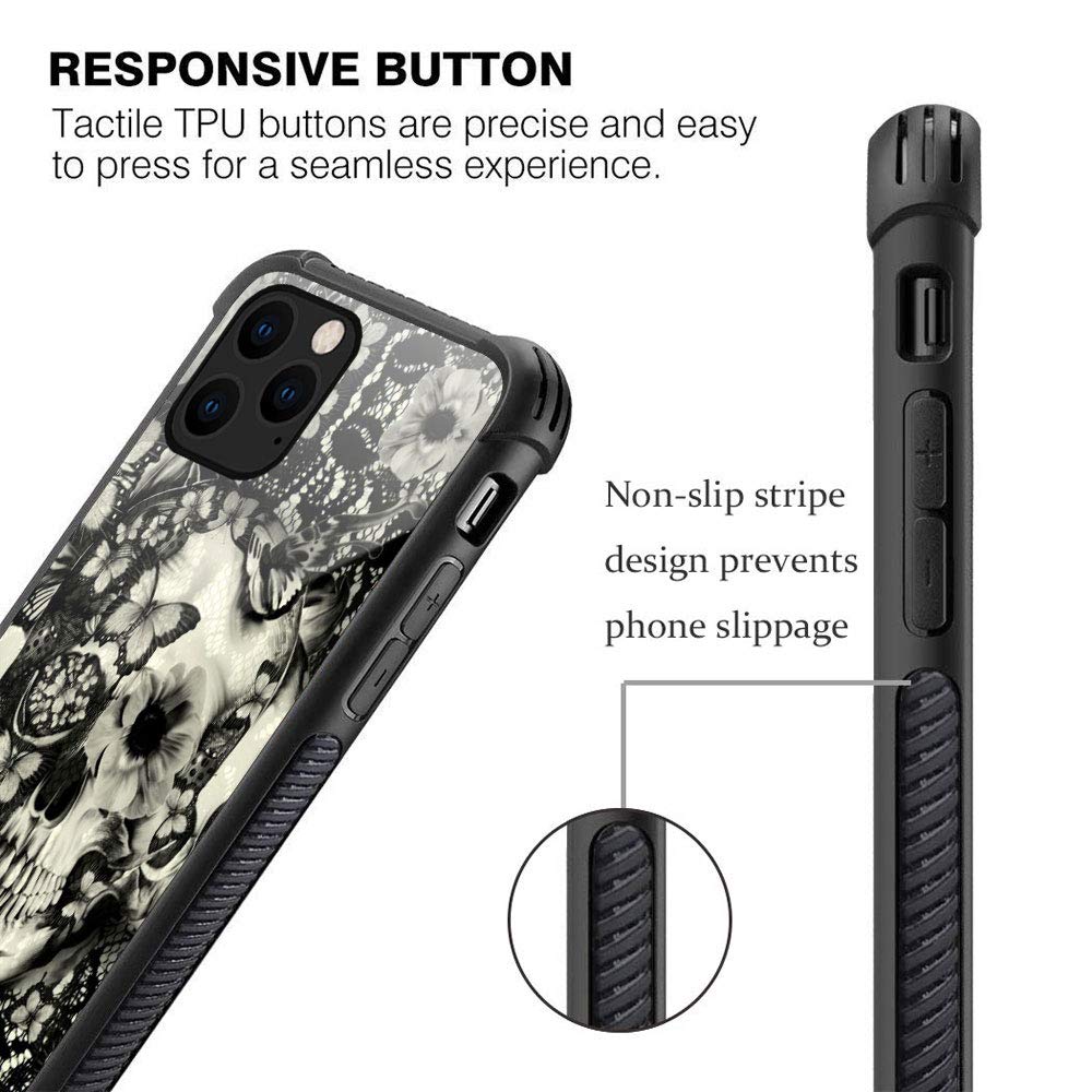 Victorian Gothic Lace Skull iPhone 12 Mini Case - Tempered Glass Back & Soft Silicone TPU Shockproof Protective Cover | Perfect for Gothic Fashion Lovers & Halloween Costume Accessories