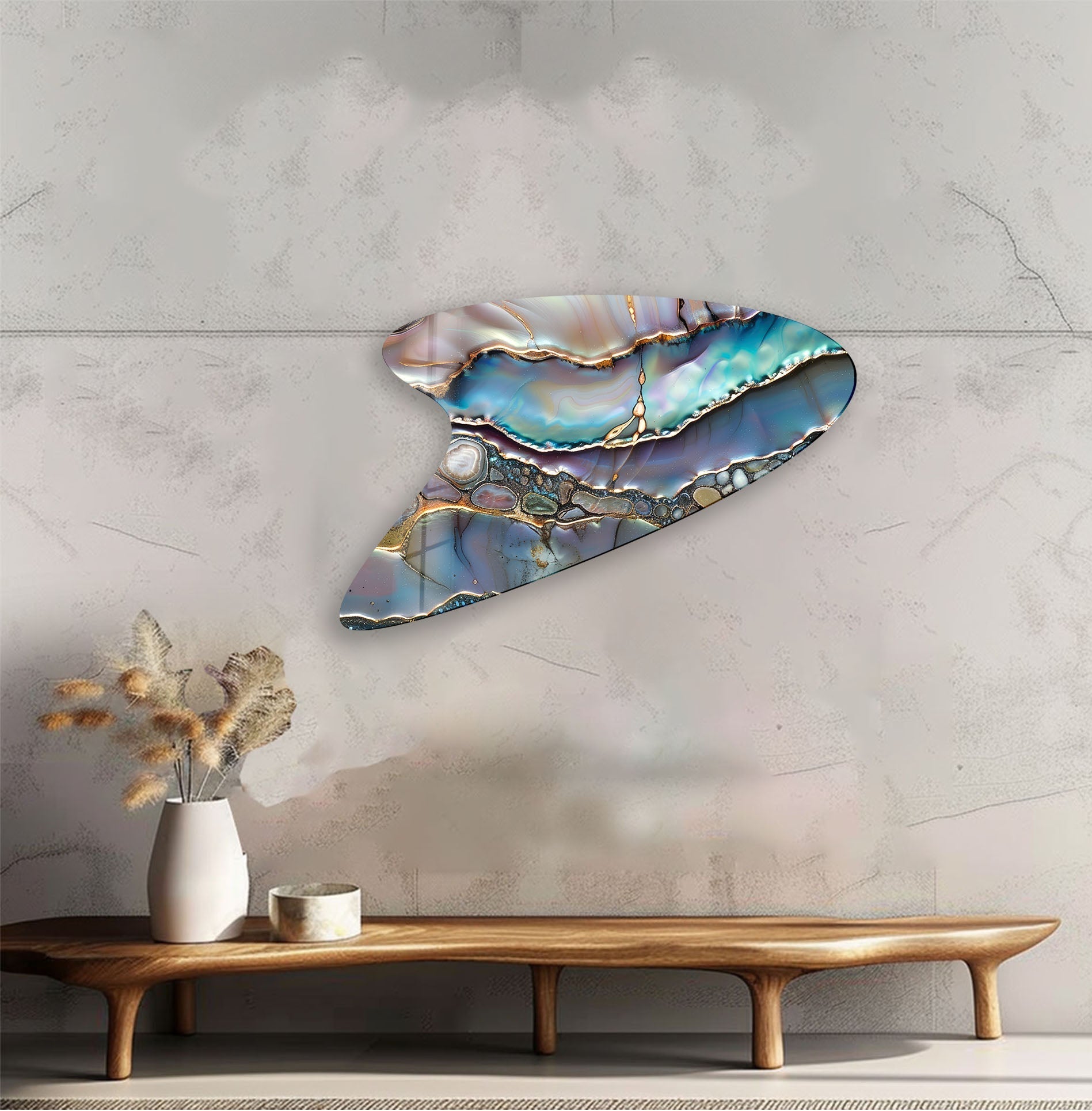 Abstract Purple Marbled Glass Wall Art - Modern Handmade Home Decor for Living Room, Bedroom & Office - Unique Geometric Wall Sculpture for Contemporary Interior Design