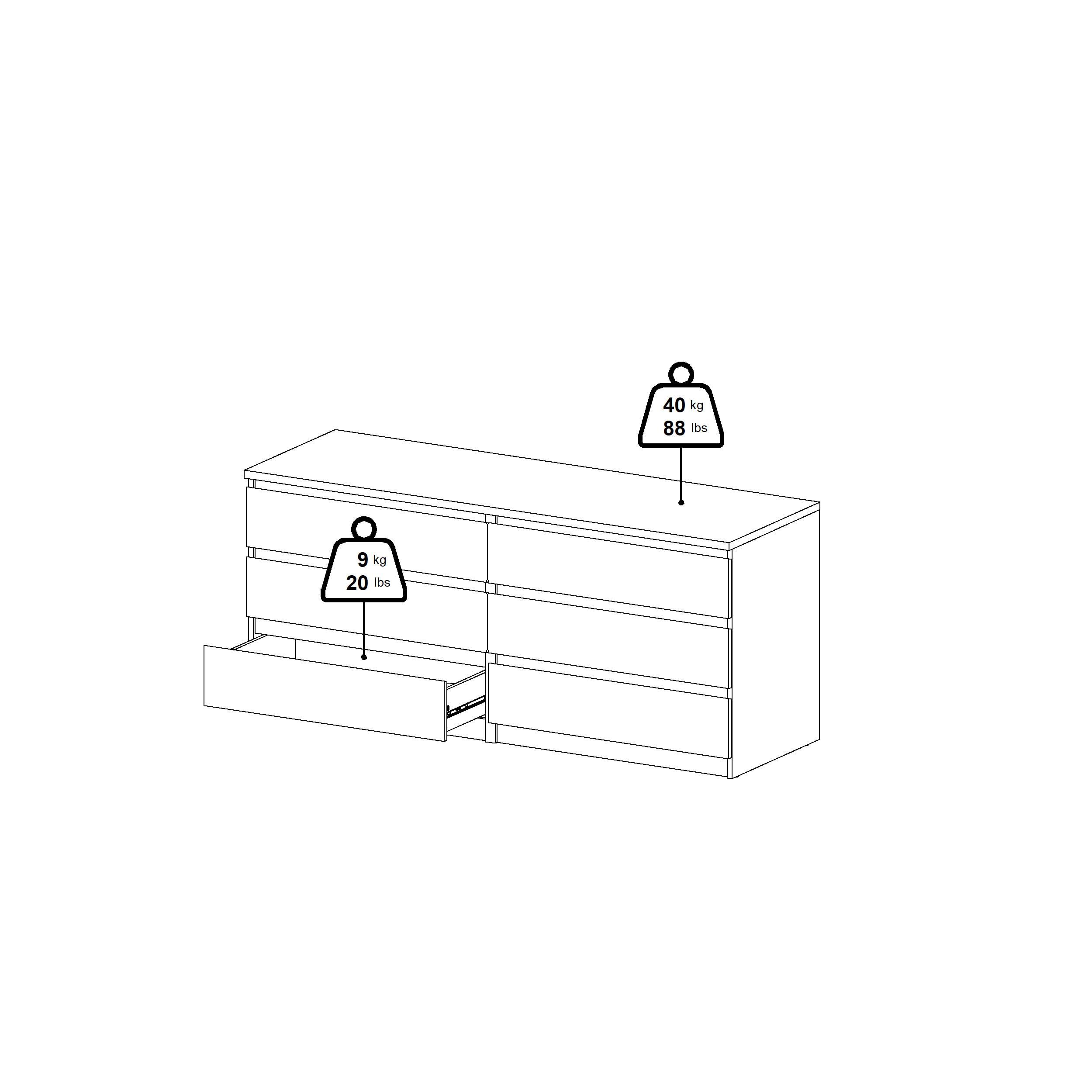 Tvilum 6-Drawer Double Dresser in Black Woodgrain - Modern Bedroom Storage Solution for Clothes & Accessories