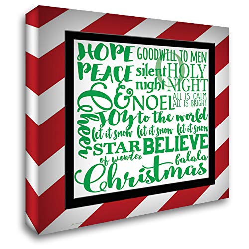 Jo Moulton 20x20 Gallery Wrapped Stretched Canvas Art - Candy Striped Christmas Subway II - Modern Holiday Wall Decor for Living Room, Bedroom & Office