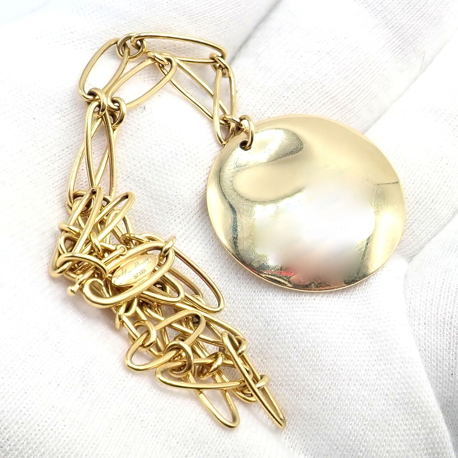 Authentic Tiffany & Co Peretti 18k Yellow Gold 30mm Disc Pendant Necklace - Elegant Jewelry Gift for Women, Perfect for Weddings, Anniversaries & Special Occasions