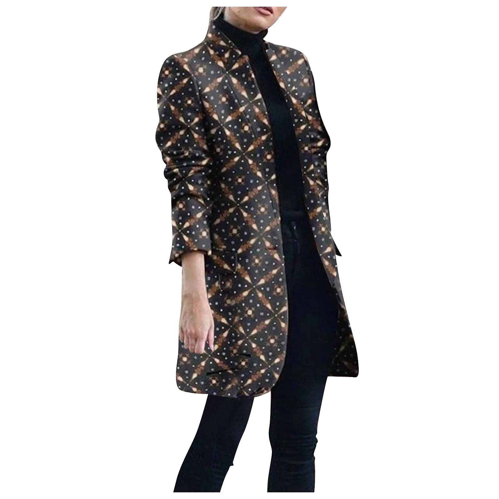 Women's Stand Collar Blazer Jacket - Warm Business Trench Coat for Office & Outings