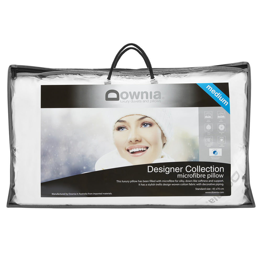 Luxury Microfiber Medium Profile Pillow - Soft & Supportive Designer Collection for Side & Back Sleepers - Perfect for Bed, Sofa & Travel Use