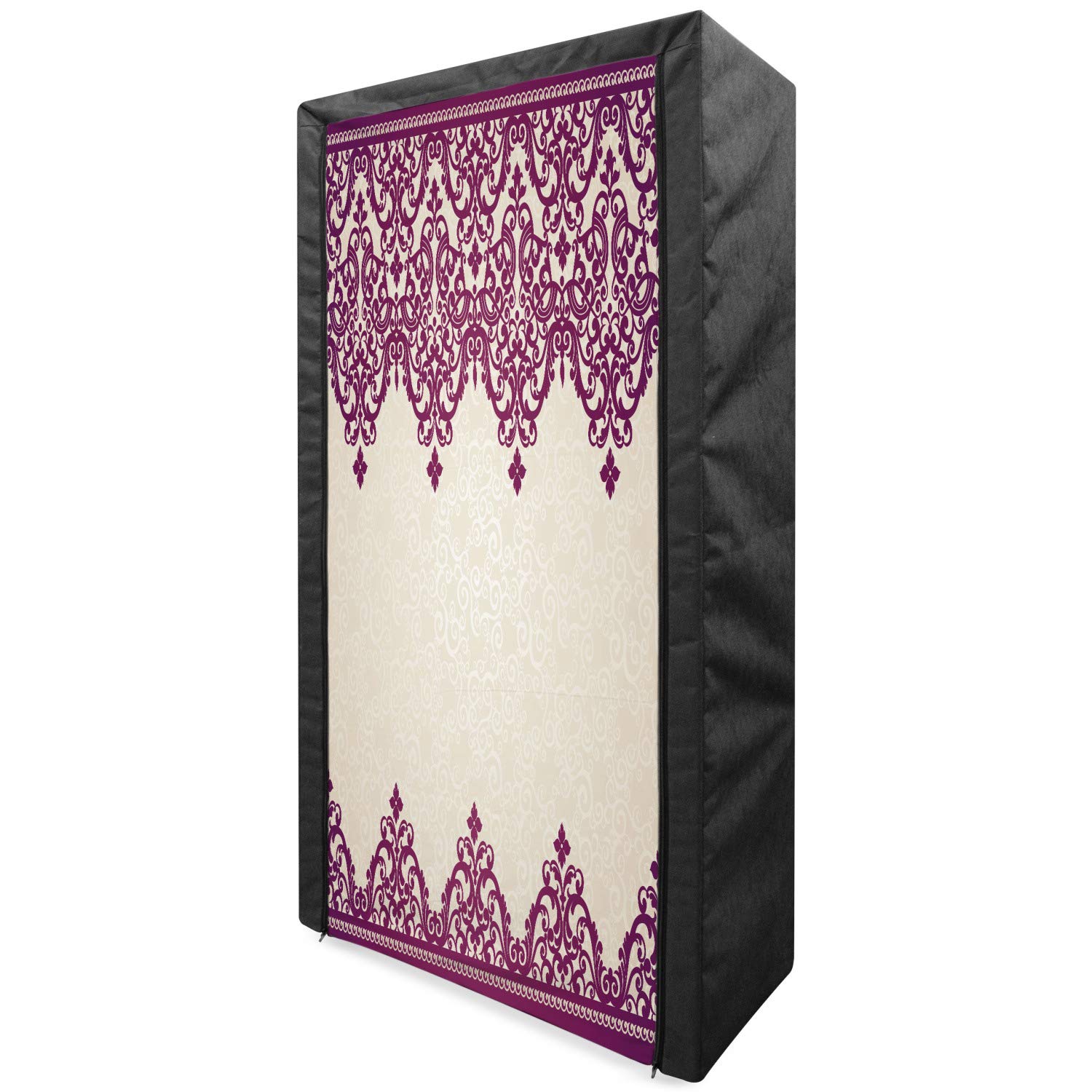 Ambesonne Turkish Pattern Portable Fabric Wardrobe - Vintage Rococo Style with Spiral & Leaf Design, 33.5