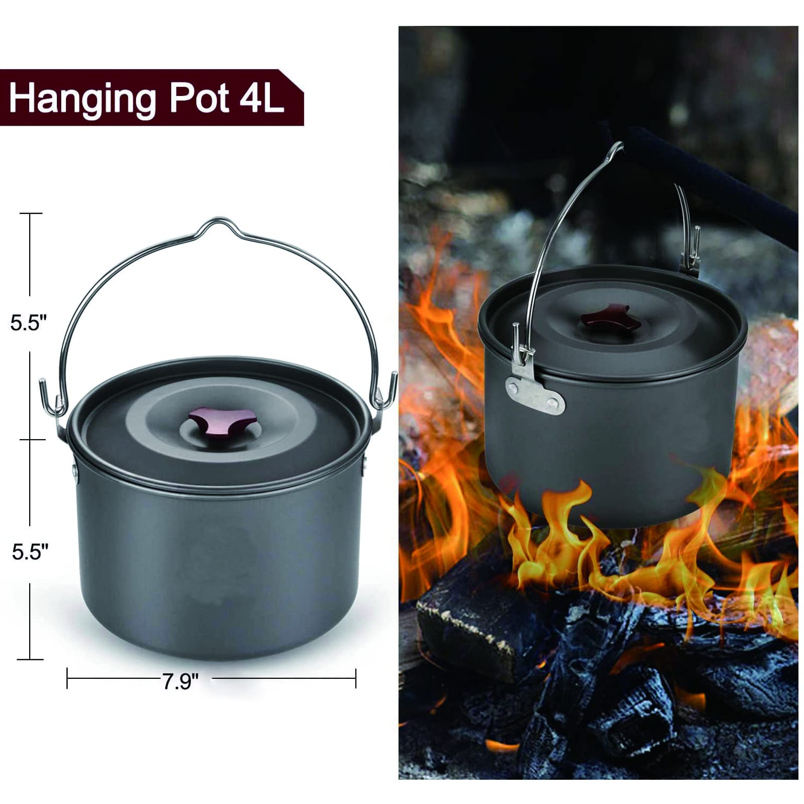 Portable Stainless Steel Camping Cookware Set with Kettle for 3-4 People - Outdoor Cooking Kit for Camping, Hiking, Picnics & Backpacking | Durable & Lightweight for Easy Outdoor Meals