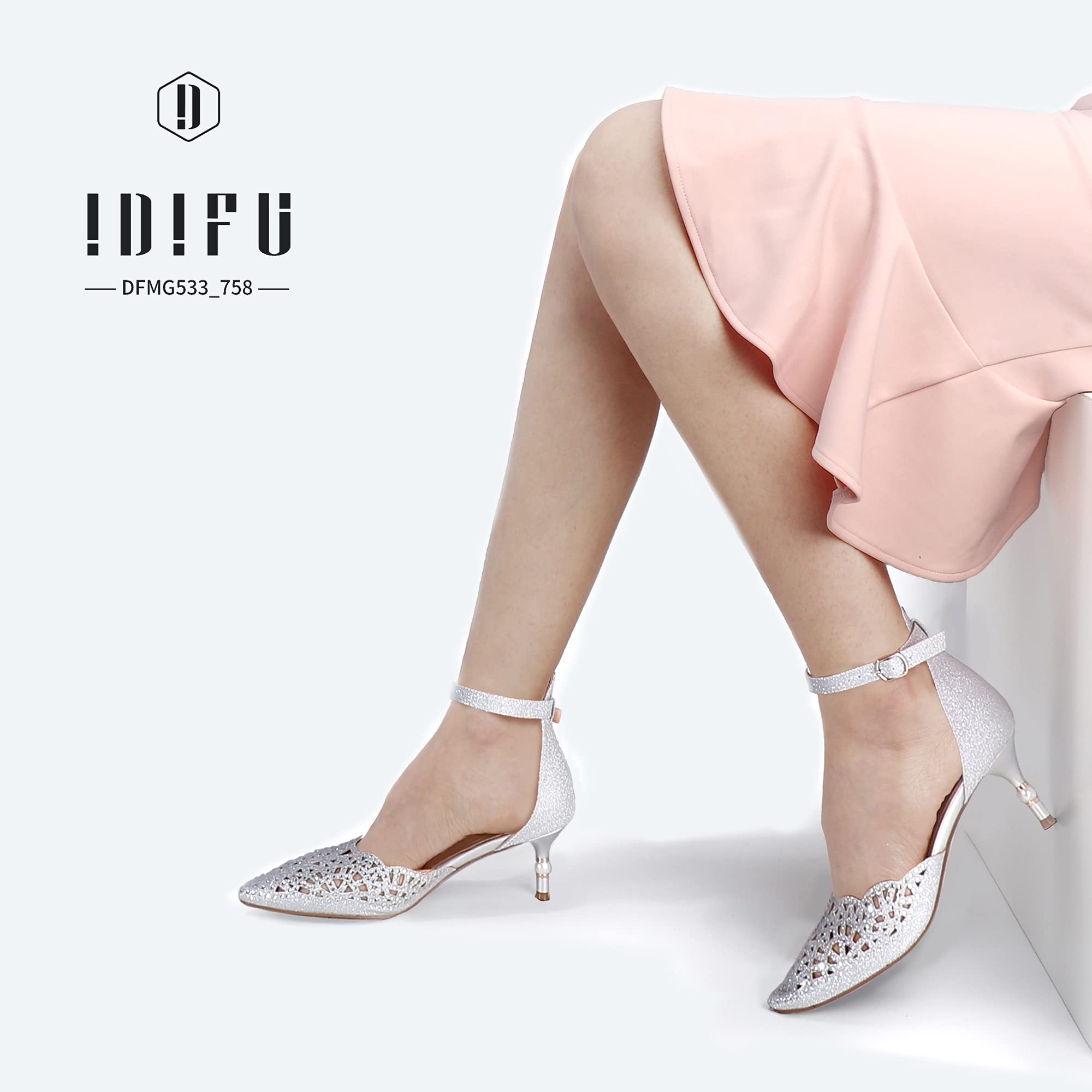 IDIFU Women's Rhinestone Sequins Kitten Heel Pumps - Elegant Wedding & Evening Dress Shoes for Bride, Bridesmaid, Prom, Party | Comfortable Low Heel for All-Day Wear