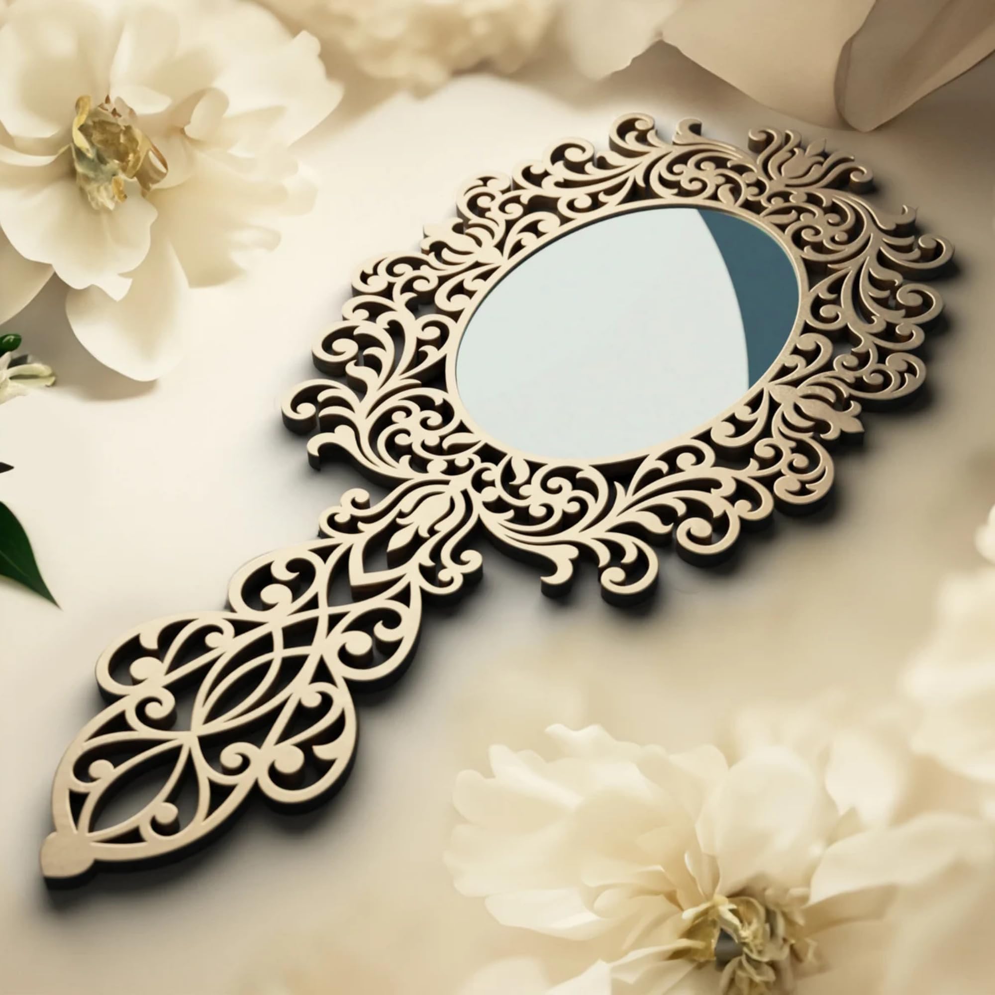 GRAHAM DECORS Wooden Hand Mirror for Women - Small Makeup Mirror with Handle, Elegant Vintage Design | Perfect for Vanity, Dressing Table & Travel Accessories