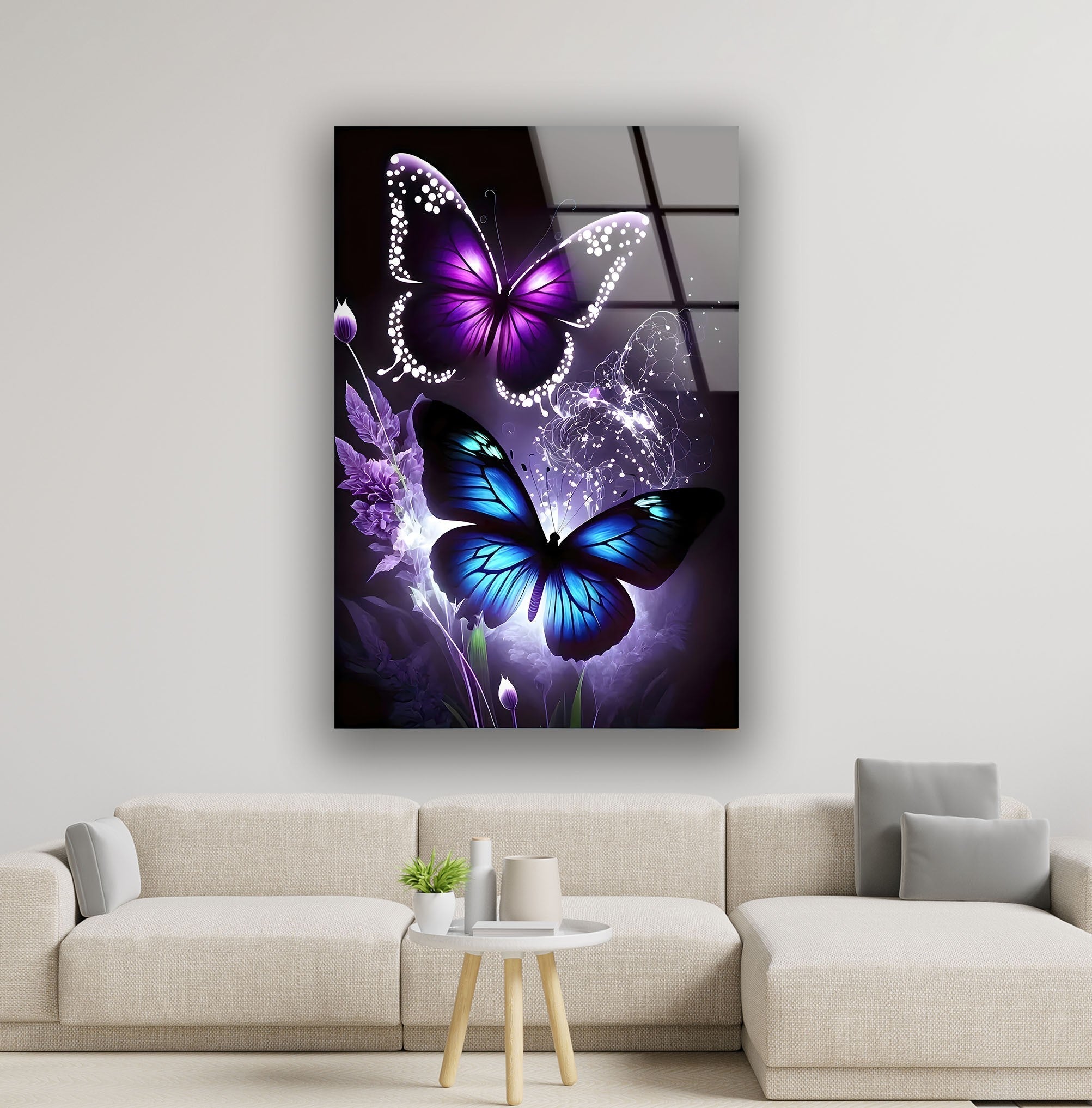 Blue & Purple Butterfly Glass Wall Art - Handmade Stained Glass Decor for Home, Office & Gifts - Perfect for Living Room, Bedroom & Wedding Decorations