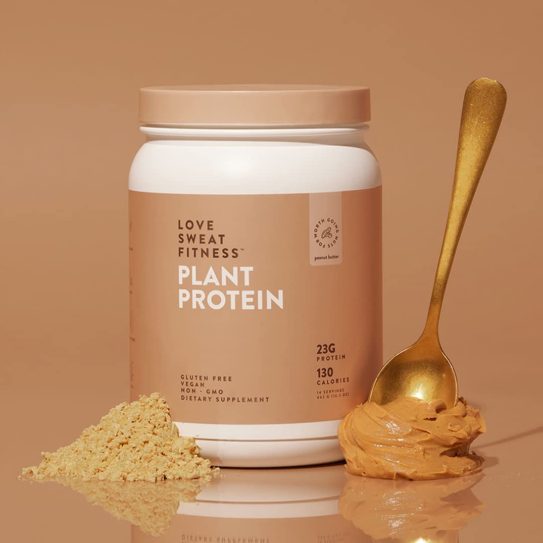 Love Sweat Fitness Organic Vegan Protein Powder, Peanut Butter Flavor - 23g Plant-Based Protein per Serving, 14 Servings, Gluten Free, Non-GMO, Dairy Free | Perfect for Post-Workout Recovery, Smoothies & Healthy Snacks