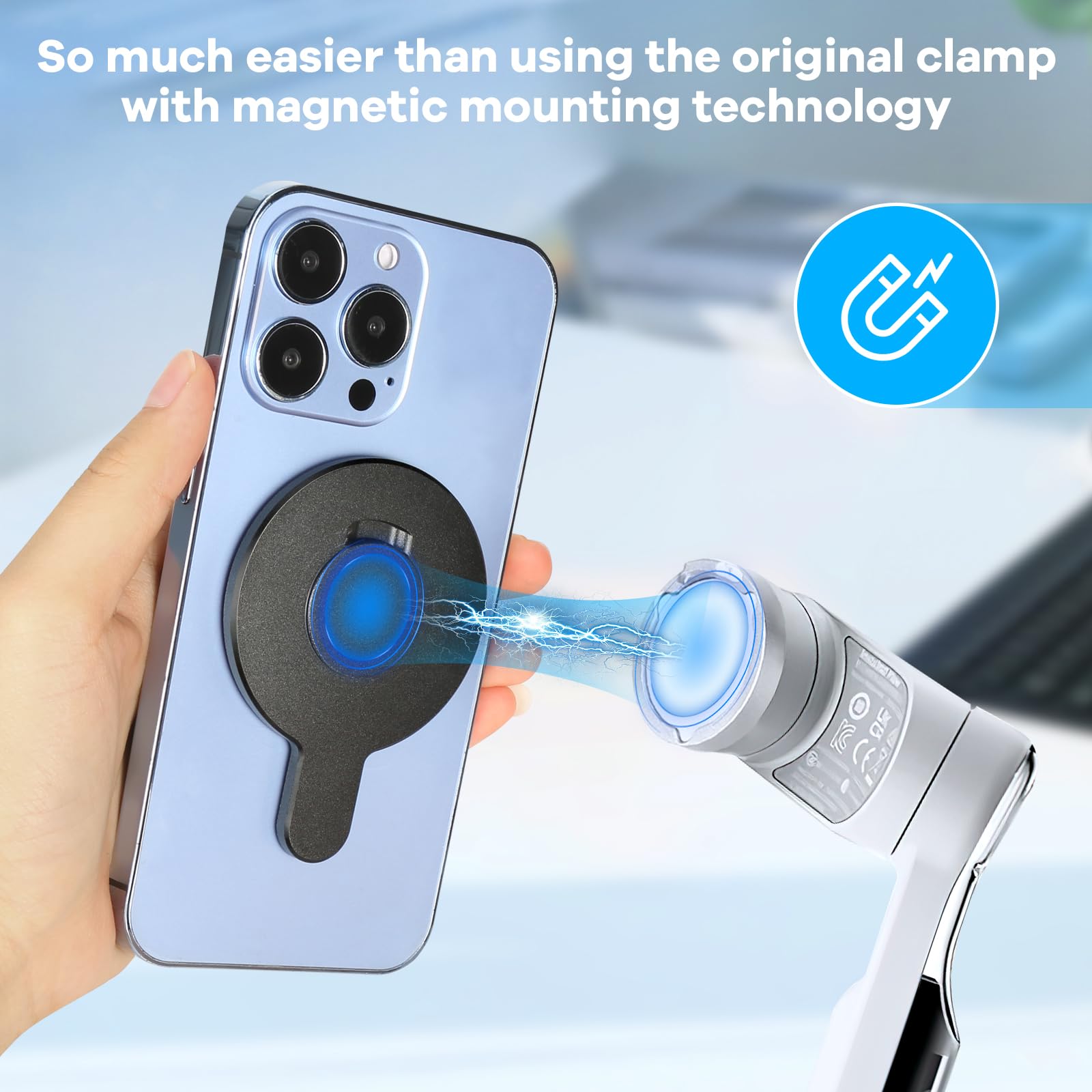 Magnetic Phone Mount Adapter for Insta360 Flow Pro & Flow Gimbal - Magsafe Compatible Clamp with Metal Ring - Perfect for Vlogging, Travel & Action Shots - Insta360 Stabilizer Accessories