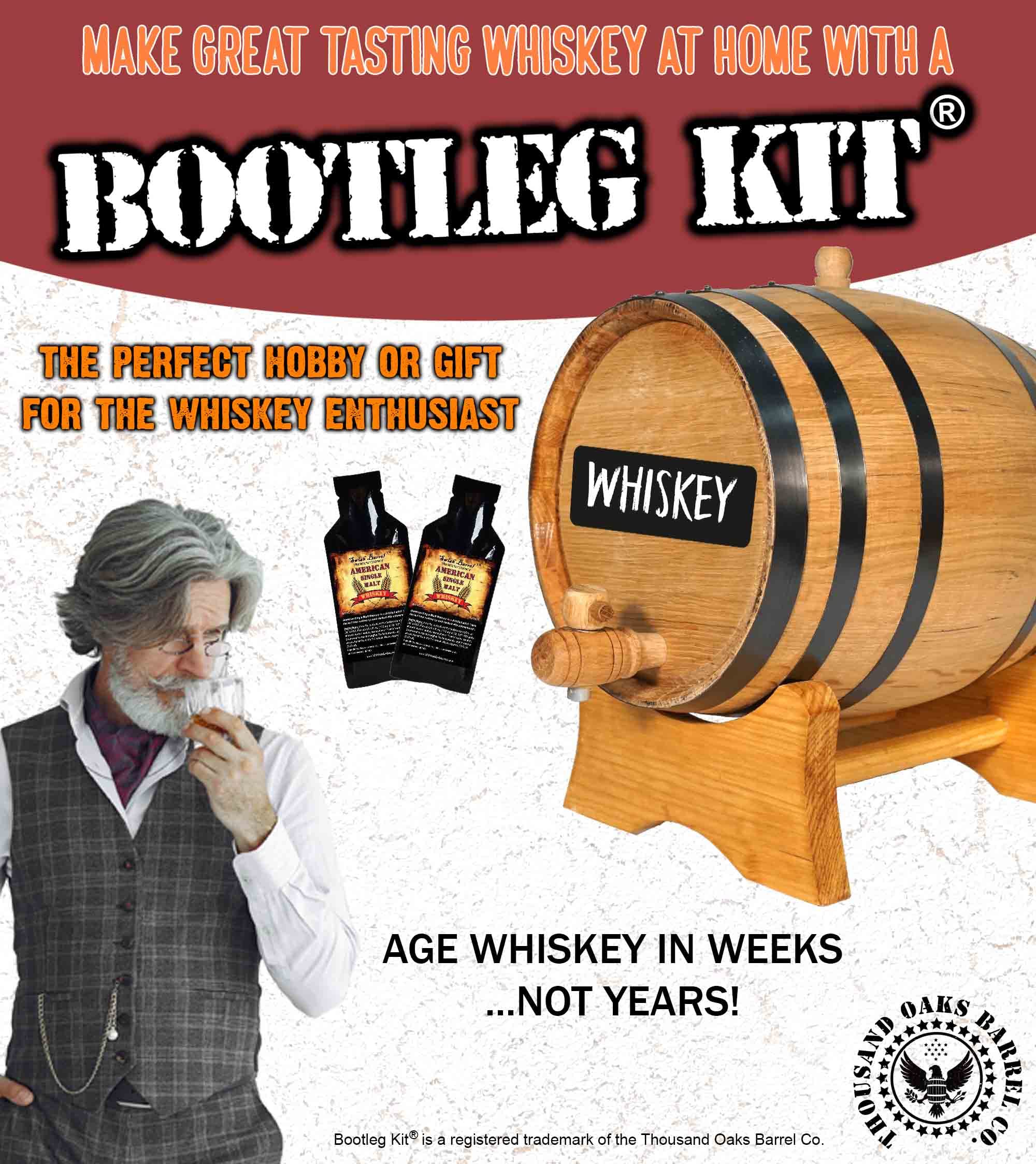 Thousand Oaks Barrel Co. 2L American Single Malt Whiskey Making Kit with Oak Aging Barrel, Chalkboard & Instruction Book - DIY Spirit Aging & Home Brewing for Whiskey Lovers & Craft Enthusiasts - Perfect for Home Bars, Gifts & Distilling Hobbies