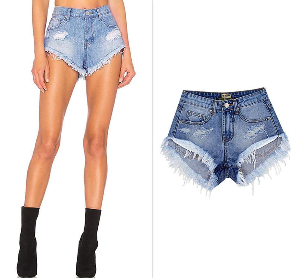 Yollmart Women's High Waisted Raw Hem Denim Shorts - Sexy Distressed Mini Jeans Hot Pants for Summer, Party & Club Wear | Trendy Casual Outfit for Beach, Music Festivals & Night Out