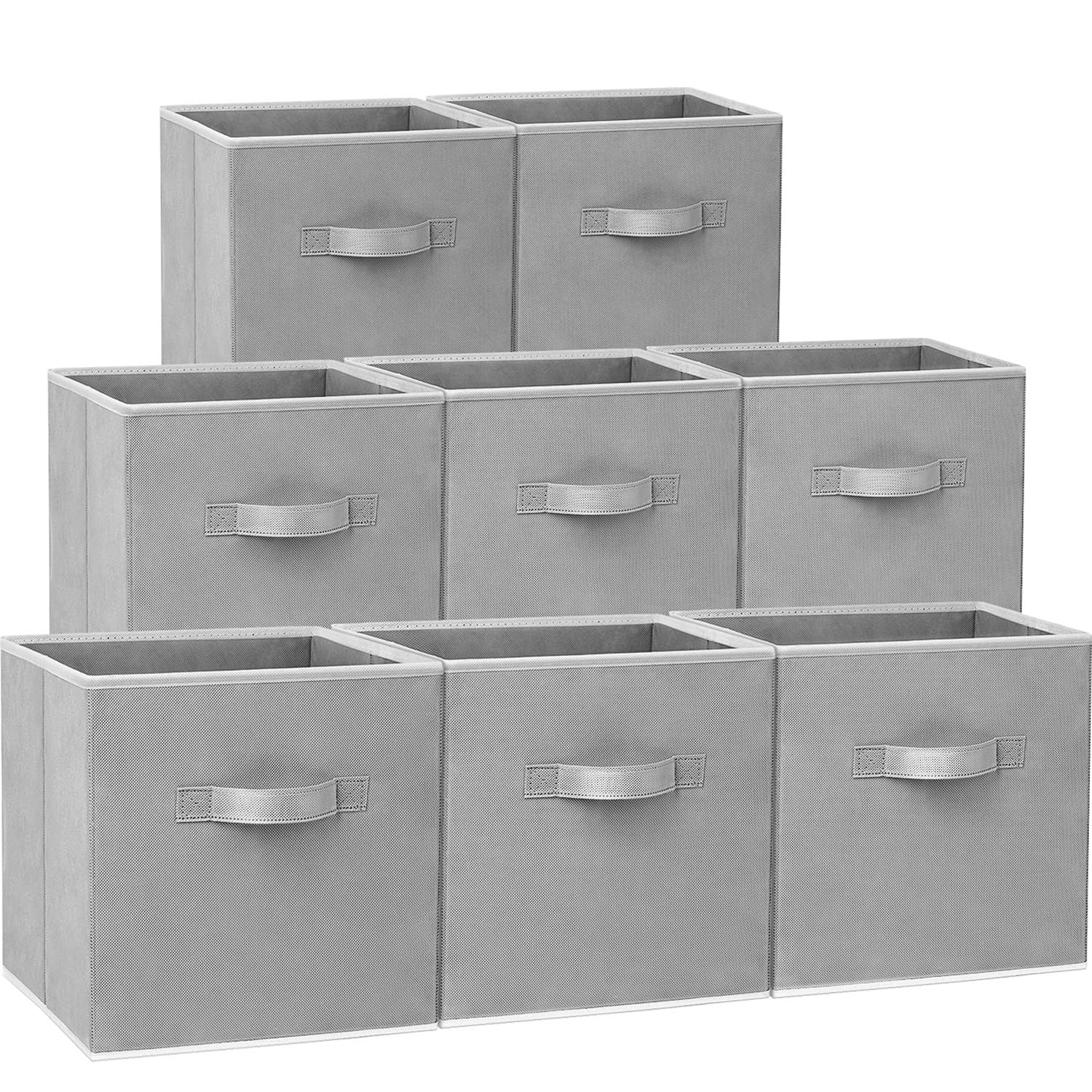Criusia 11 Inch Heavy Duty Fabric Storage Cubes & Bins - 8 Pack Collapsible Organizer Baskets for Shelves, Closet, Nursery, Office - Perfect for Storing Clothes, Blankets, Toys (Grey) - Space Saving Home Organization Solution