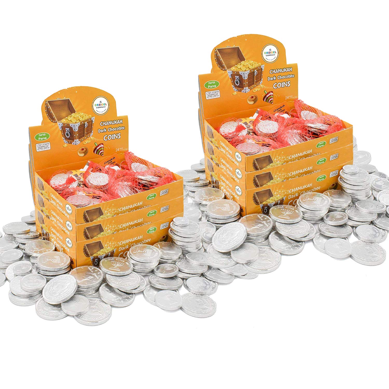 Dark Bittersweet Hanukkah Chocolate Gelt Coins - Kosher Dairy-Free - for Chanukah Celebrations