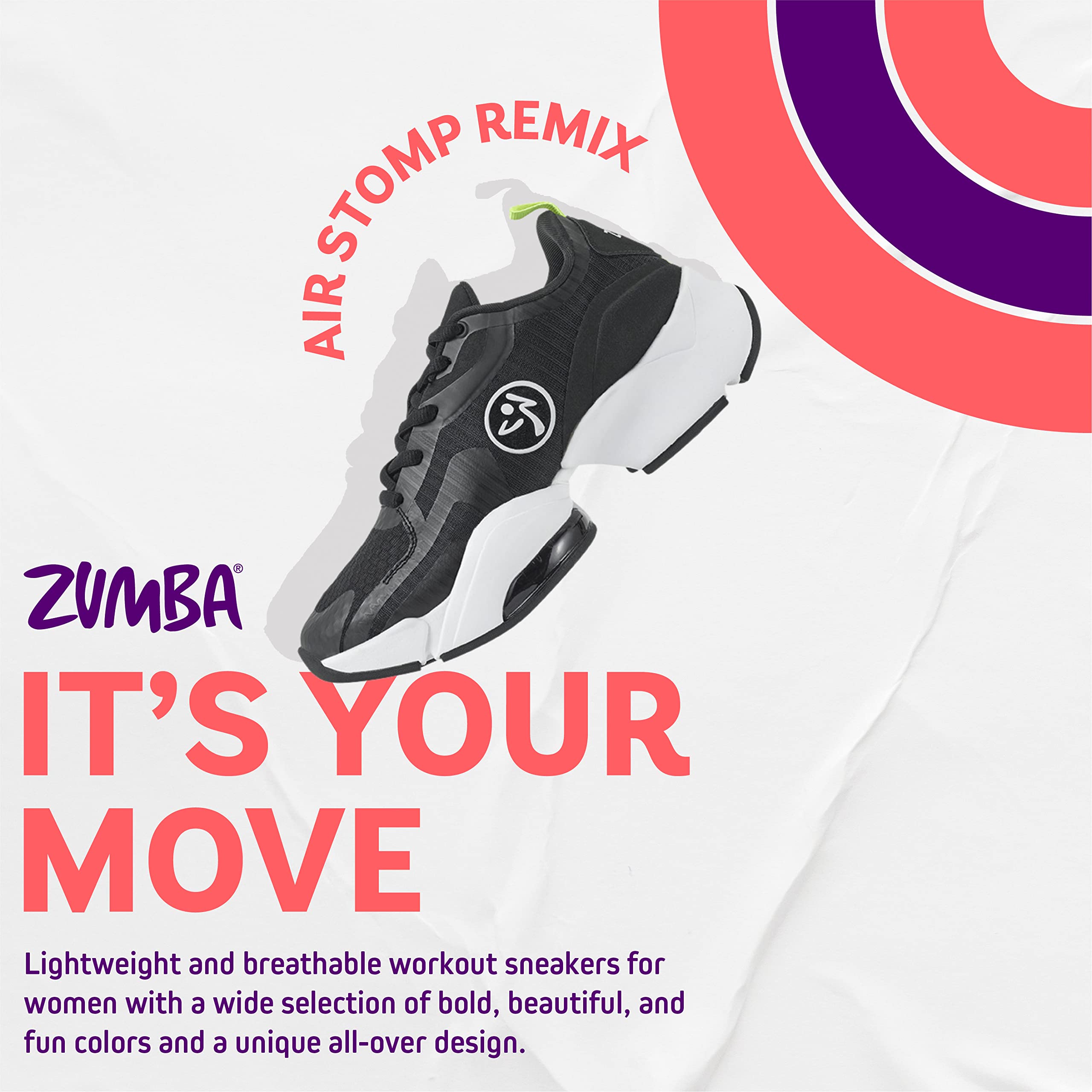 ZUMBA Women’s Air Stomp Classic Athletic Shoes - Lightweight Low-Top Dance Sneakers for Women | Perfect for Zumba, Jazzercise & Aerobics Workouts