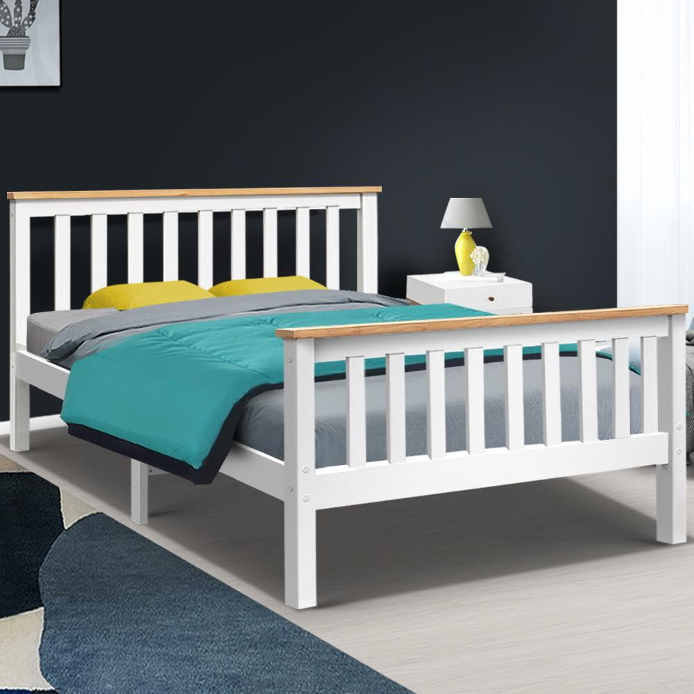 Kewarra Bed White & Normay Series Pillow Top Mattress - Medium Firm Double Package for Ultimate Comfort | Perfect for Guest Rooms, Master Bedrooms & Vacation Homes