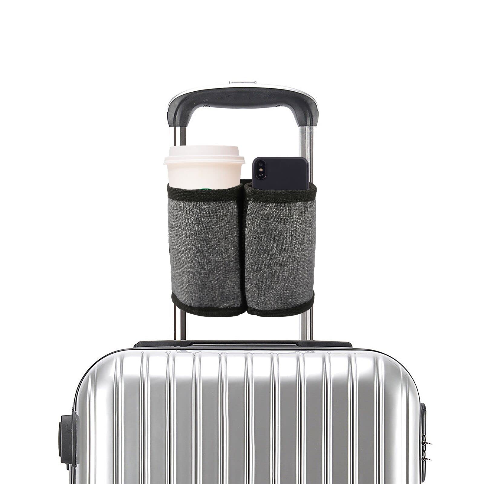**Travel Cup Holder for Luggage - Hands-Free Drink Caddy with 2 Coffee Mug Slots, Universal Suitcase Handle Attachment - Perfect for Backpacks, Flight Attendants & Travel Accessories (Ideal for Airports, Commuting & Road Trips)**