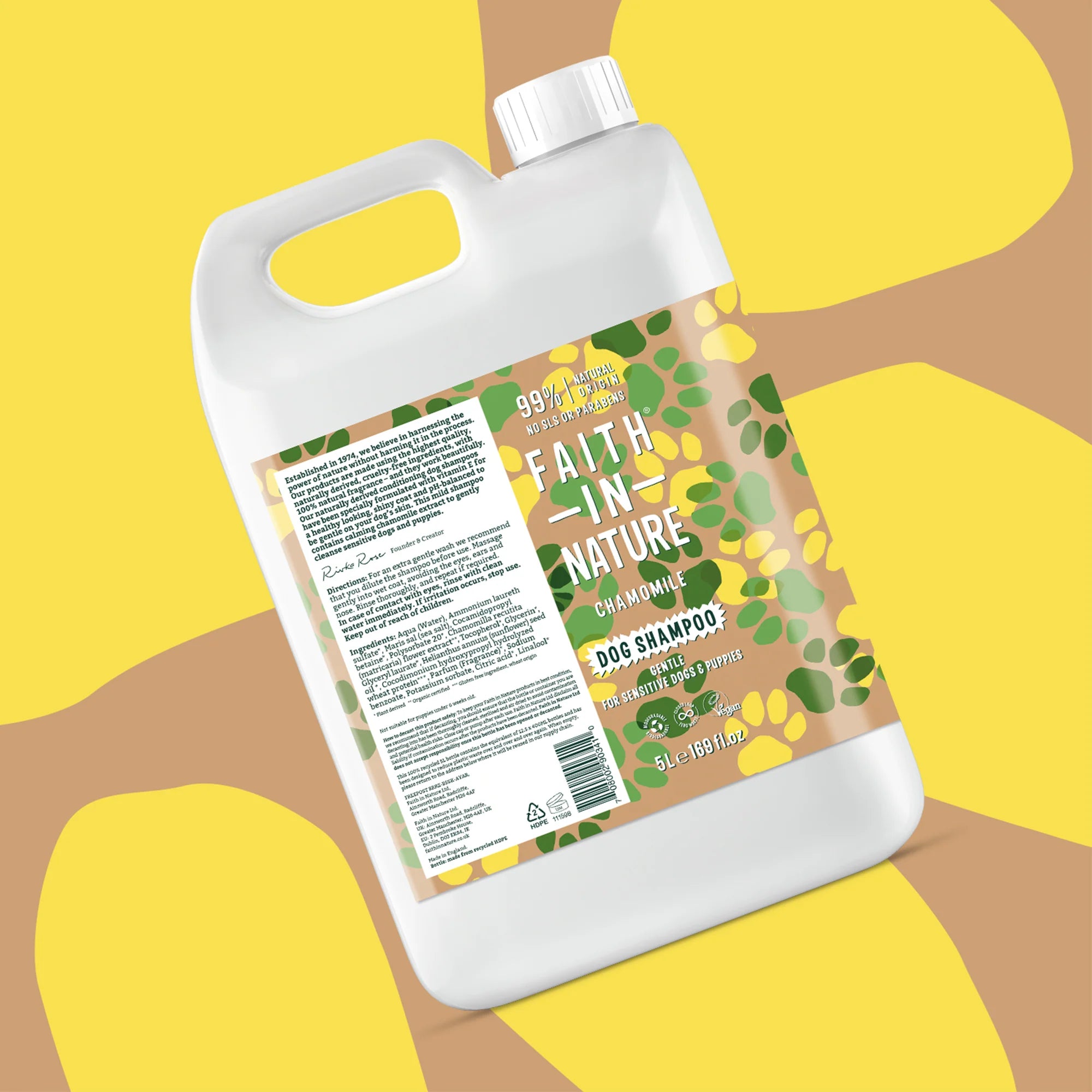 Faith in Nature Chamomile Dog Shampoo 5L - Gentle & Natural Pet Shampoo for Sensitive Skin - Perfect for Bathing & Grooming Dogs at Home or Pet Salon