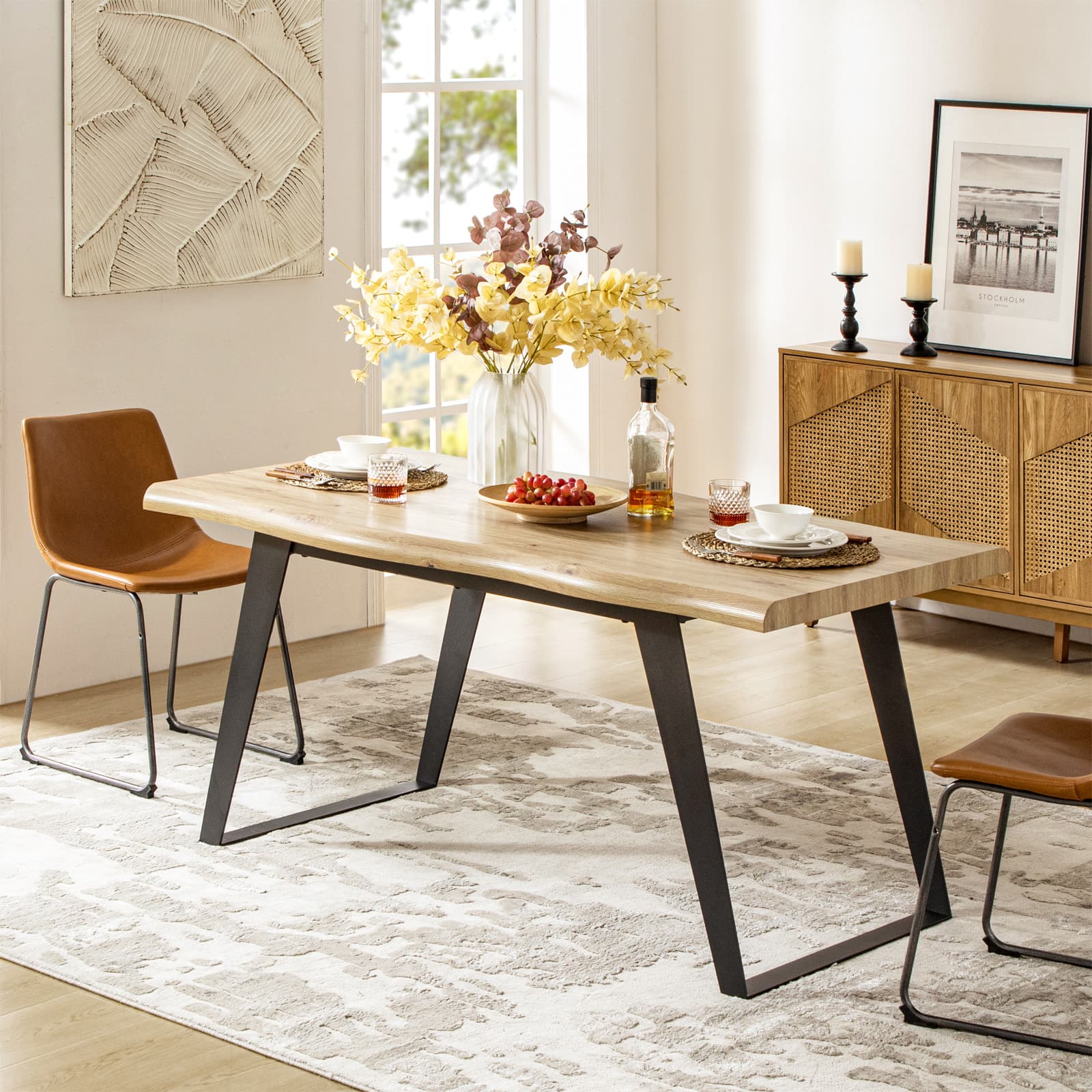 63'' Modern Minimalist Dining Table - Solid Wood Kitchen Table for Small Spaces, Farmhouse & Contemporary Dining Room Decor - Perfect for Family Meals & Dinner Parties