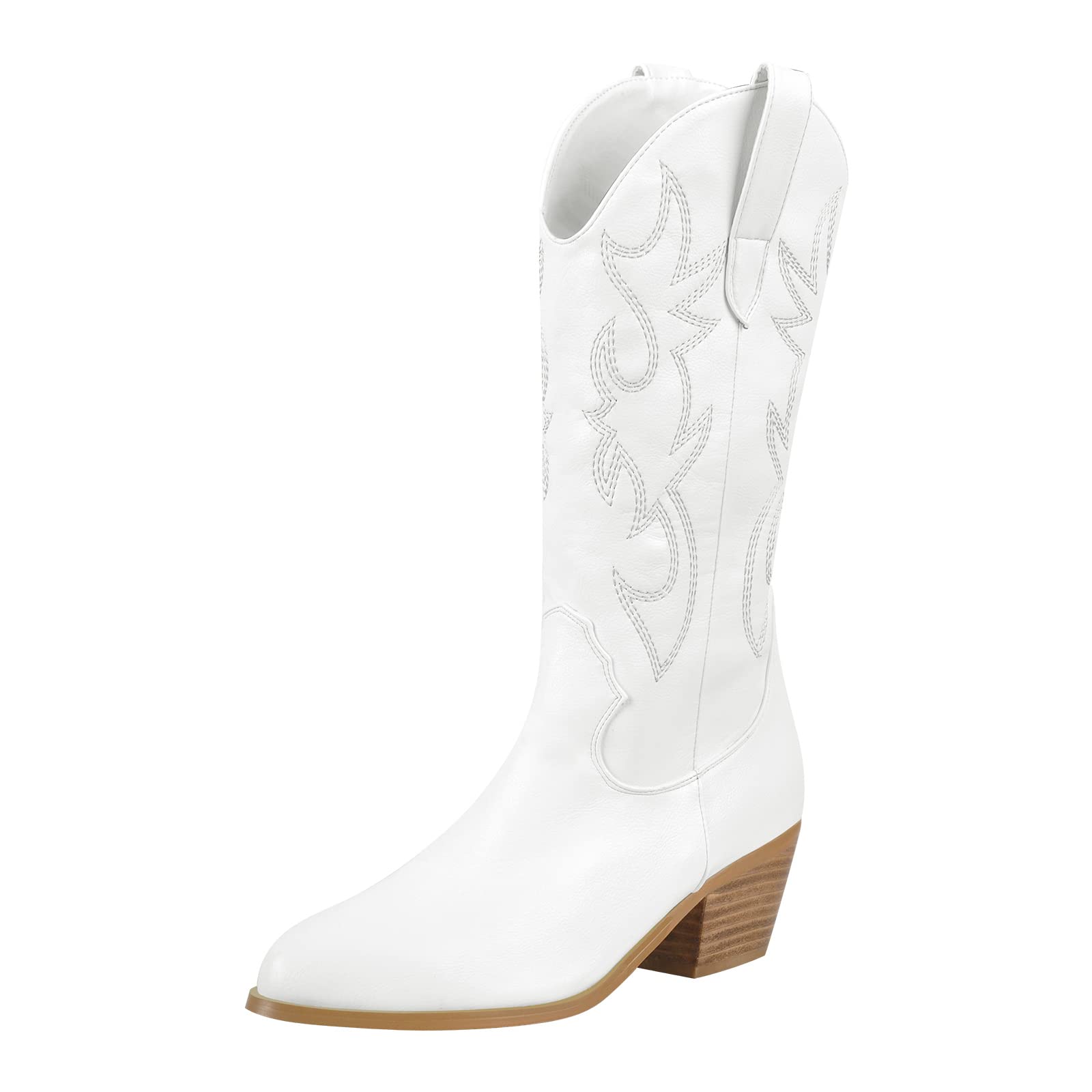 Richealnini Women's Embroidered Cowboy Boots - Pull-On Mid Calf Western Booties for Country Dancing, Rodeo & Fashion Outfits