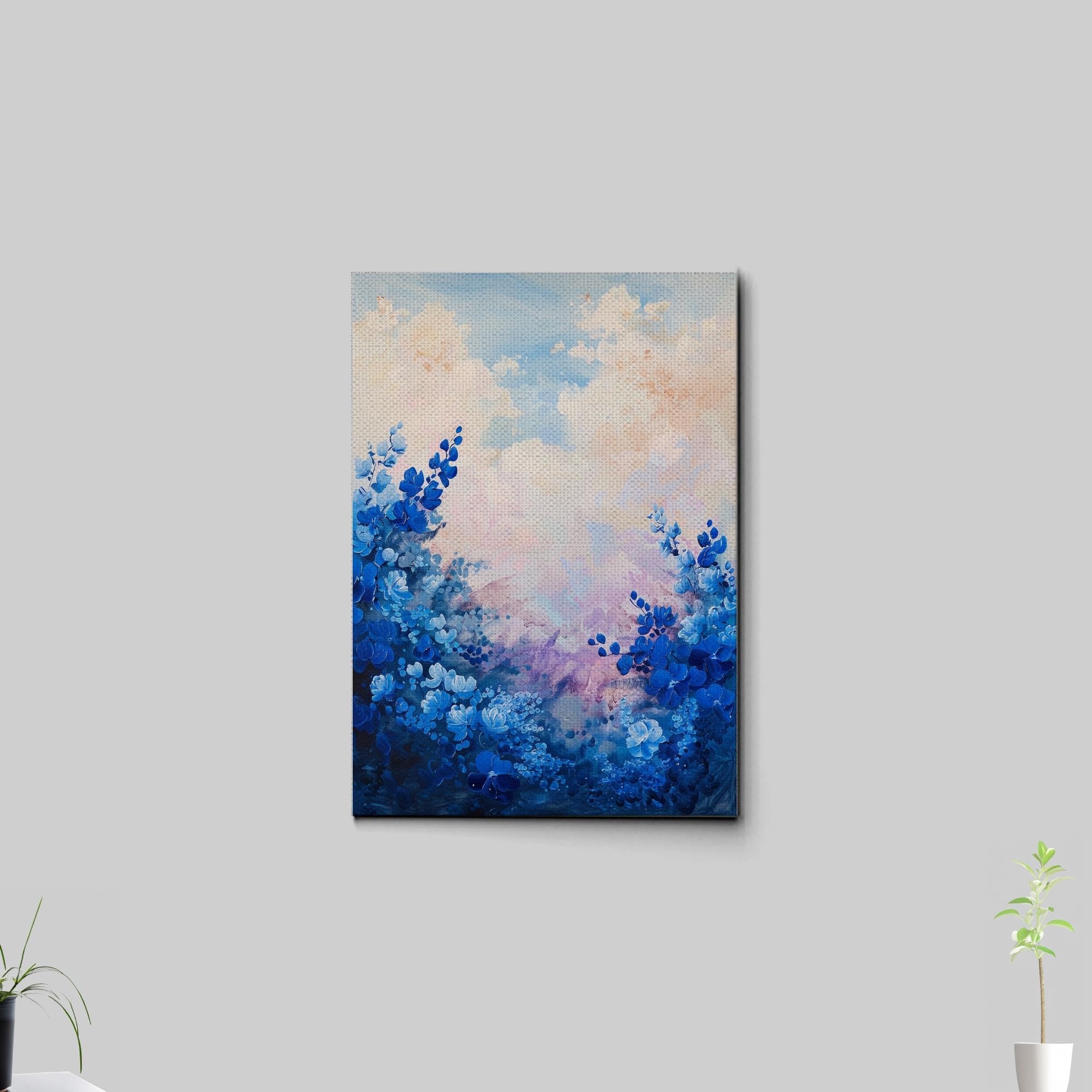 Abstract Purple Orchid Flower Canvas Art - Floral Wall Decor with Mountain Sunset Glow - Handmade Canvas Prints for Living Room, Bedroom & Office Decoration
