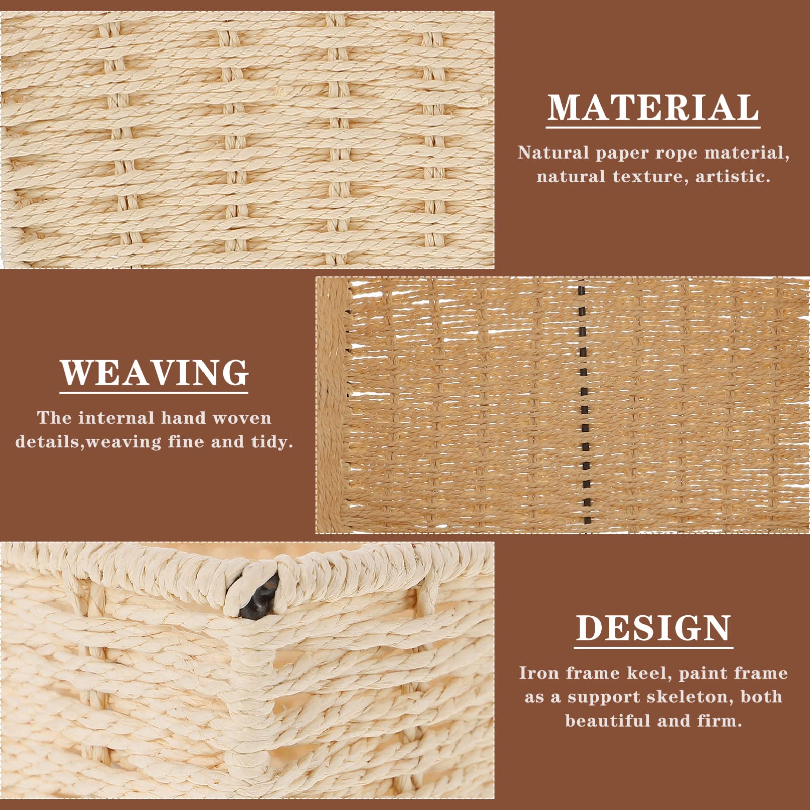 VOSAREA Woven Storage Basket - Handled Wicker Organizer for Cosmetics, Laundry, Toiletries & Kids Supplies | Natural Paper Rope Decorative Basket for Bathroom, Nursery & Home Organization