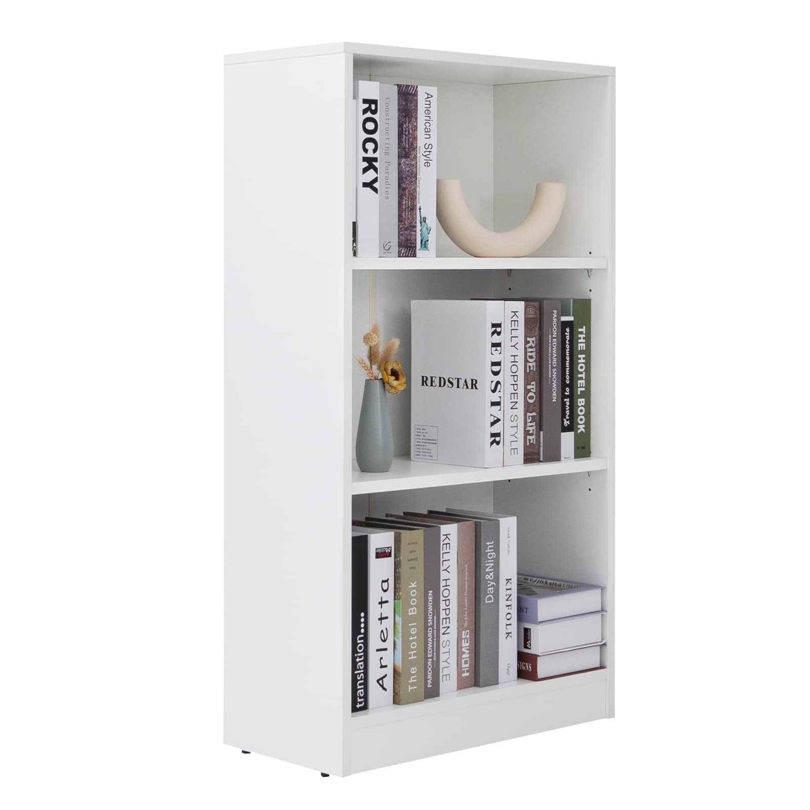 Farini 44 Inch White 3-Tier Wooden Bookshelf - Freestanding Narrow Bookcase for Home Office, Living Room & Bedroom - Space Saving Storage Solution for Books, Decor & Essentials