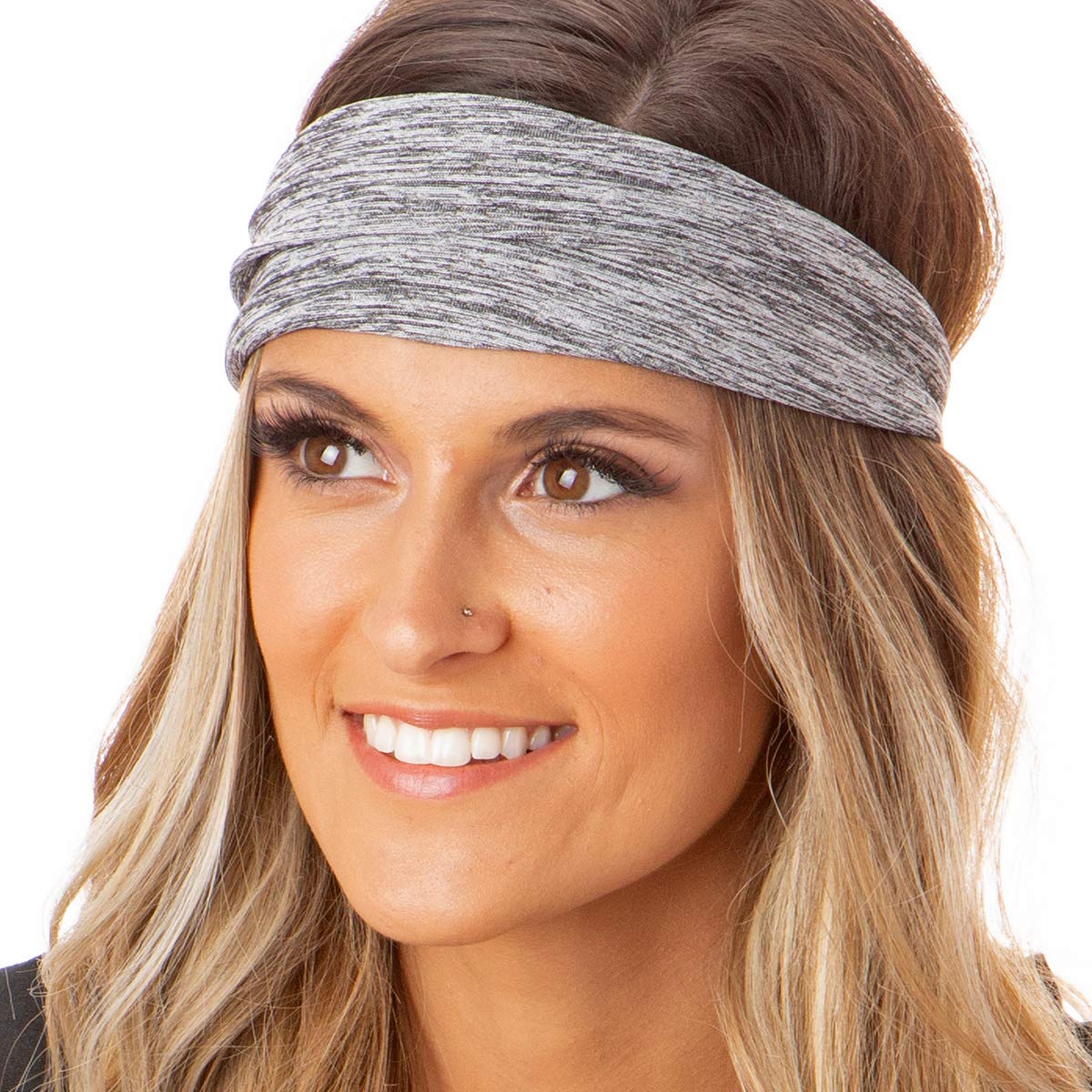 Hipsy Adjustable Wide Sports Headbands for Women & Girls - 5 Pack (Black, Grey, Floral, Charcoal, Burgundy) - Soft & Comfortable Workout Headbands for Running, Yoga & Gym