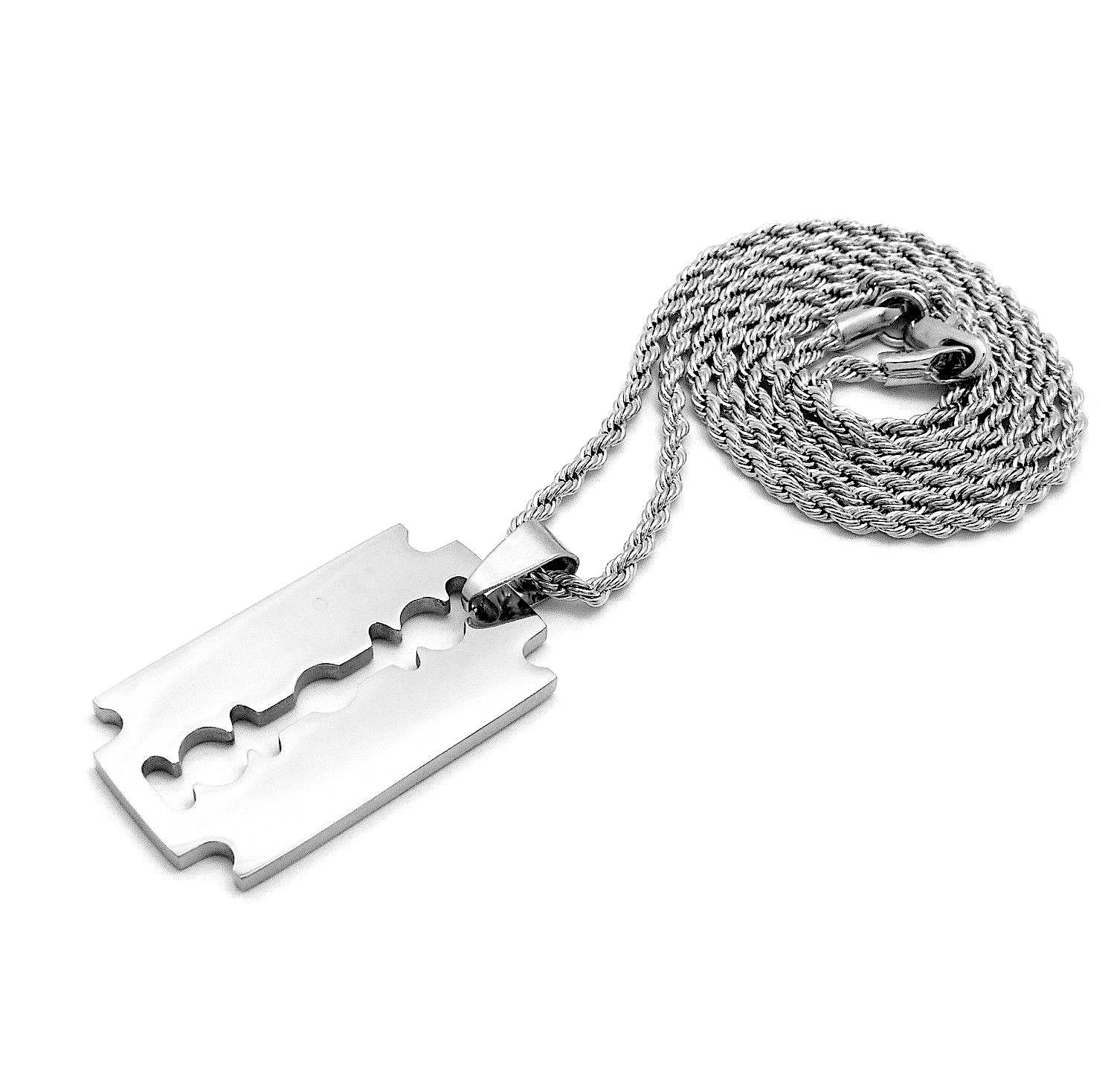 Men's Hip Hop Razor Blade Pendant Necklace - 24
