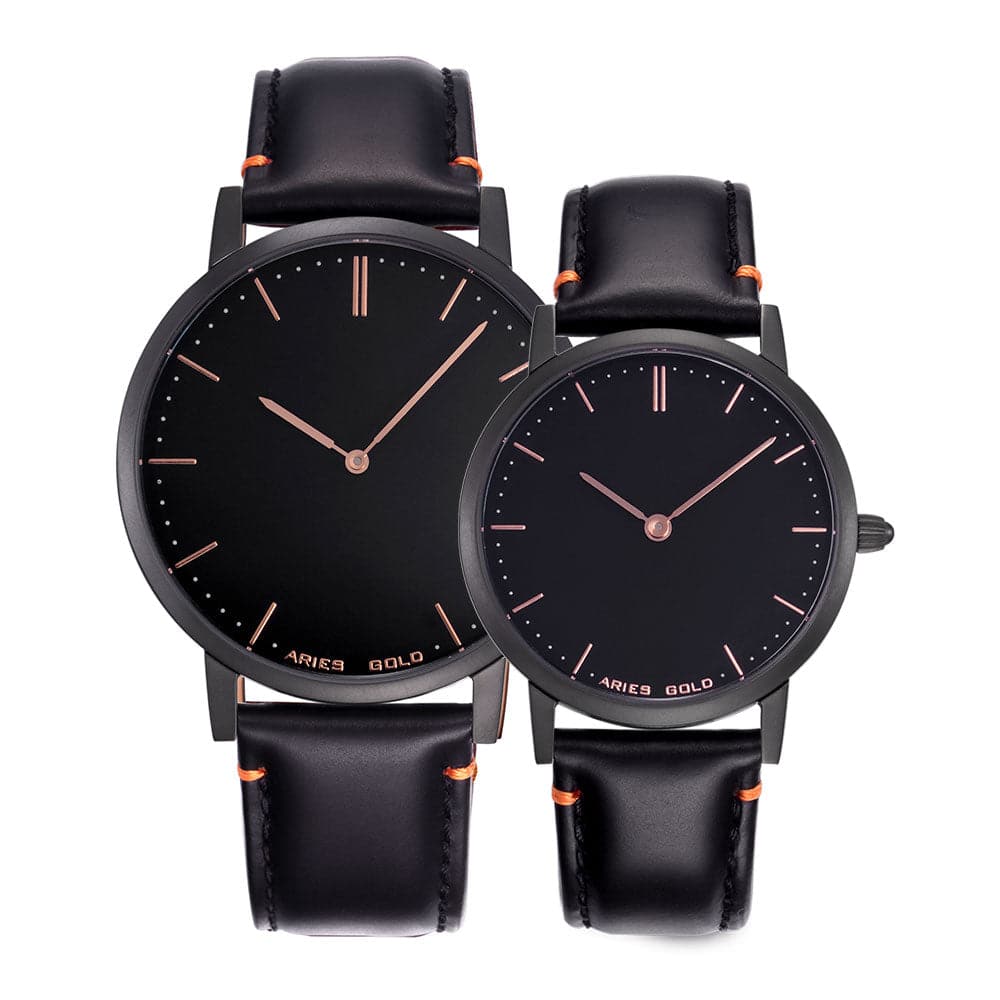 Stylish ARIES GOLD URBAN TANGO G 1007 & L 1008 Black Couple Watches - Perfect Matching Set for Anniversaries, Weddings & Romantic Gifts