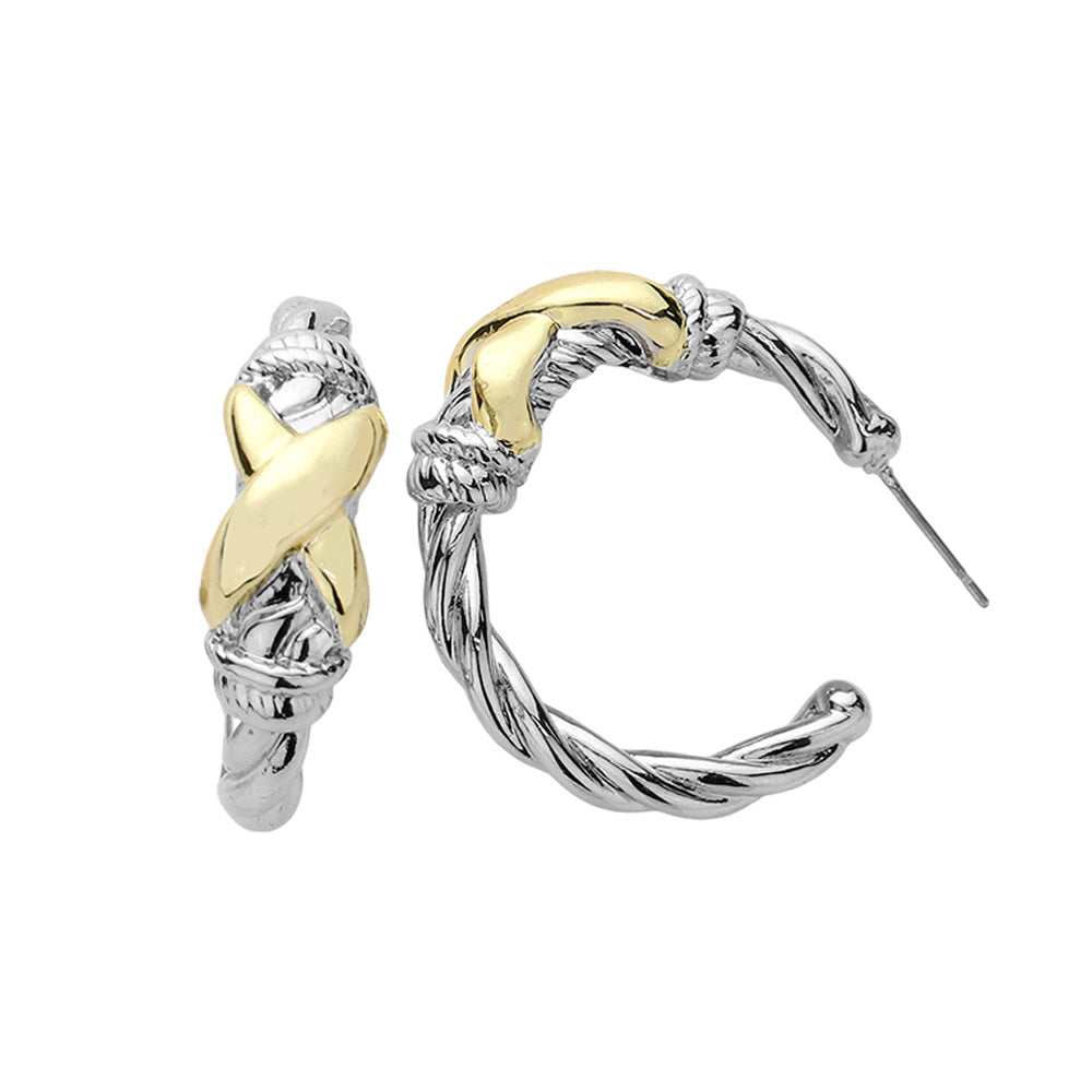 14K Gold Plated Two Tone Crisscross Pointed Hoop Earrings for Women - Trendy Chunky Statement Jewelry for Parties, Date Night & Special Occasions