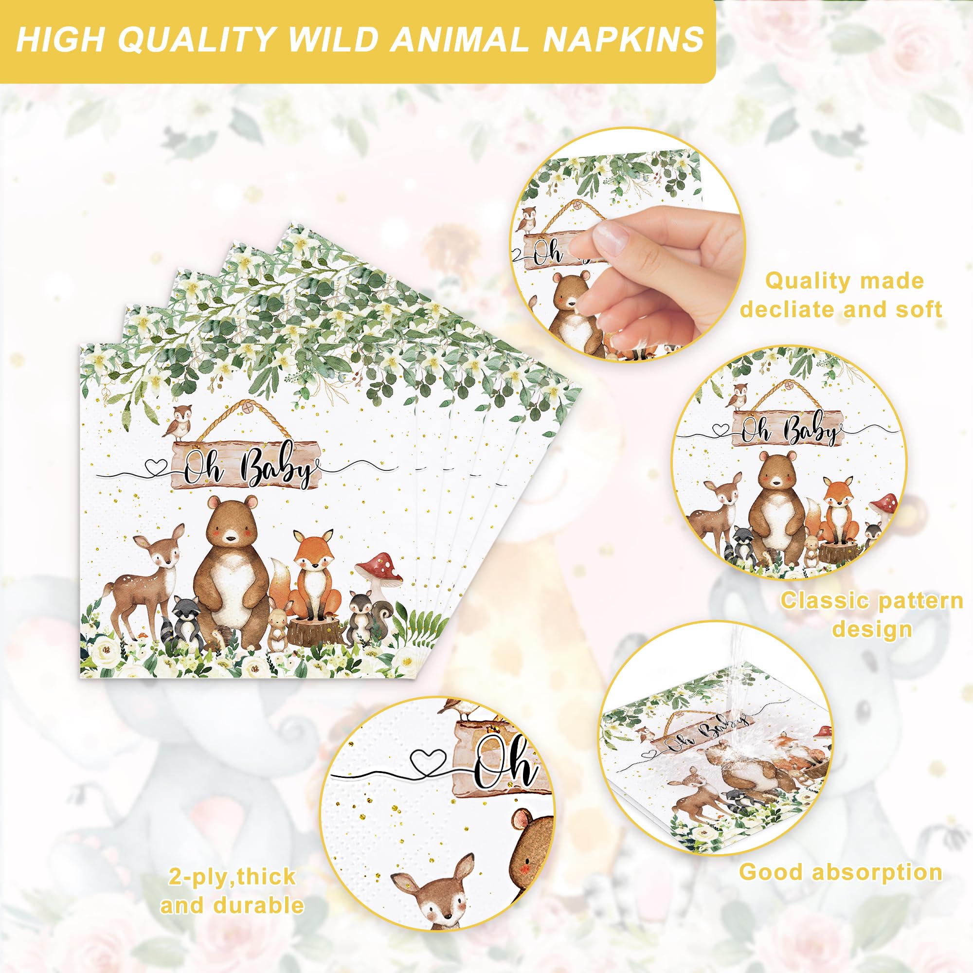 122PCS Woodland Baby Shower Party Supplies Set - Safari Jungle Wild Animal Theme Decorations with Nature Sage Plates, Napkins, Cups, Forks, Knives, Banner & Tablecloth - Perfect for Boys & Girls Baby Shower Party (Serves 20 Guests) | Ideal for Jungle-Themed Celebrations, First Birthdays, and Gender Reveal Parties