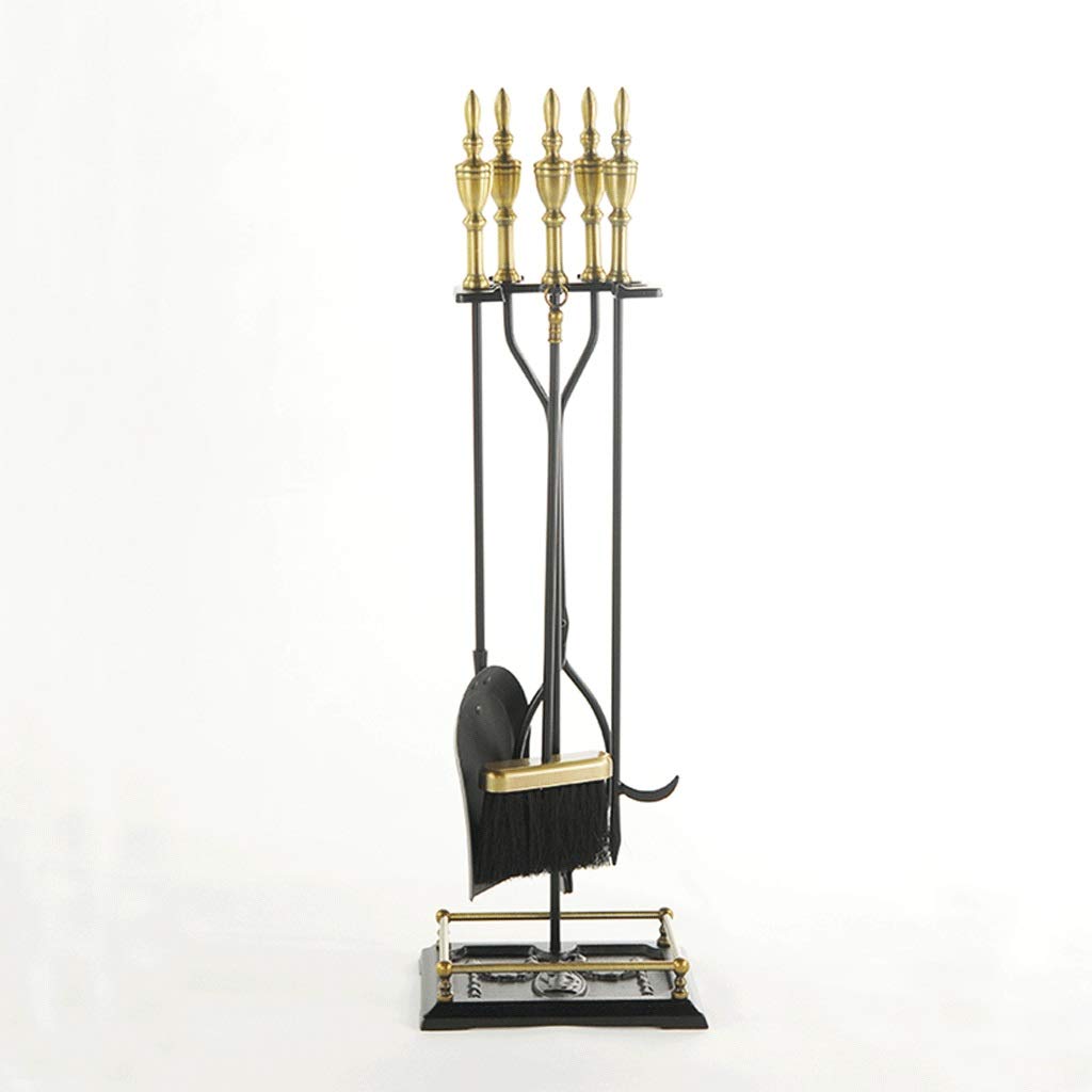 5-Piece Wrought Iron Fireplace Tools Set with Holder - Indoor & Outdoor Use