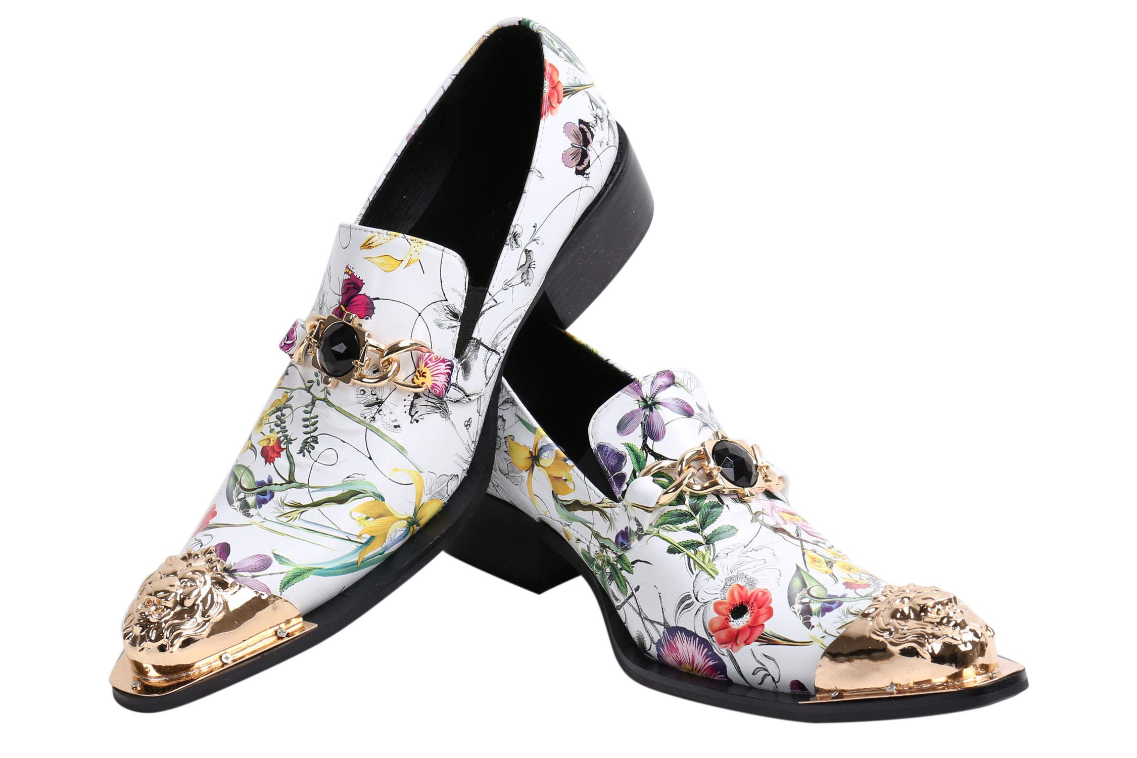 Santimon Men's Western Dress Loafers - Pointed Toe Leather Shoes with Rhinestone Buckle & Metal Tip | Formal & Casual Wear for Parties, Weddings, Office