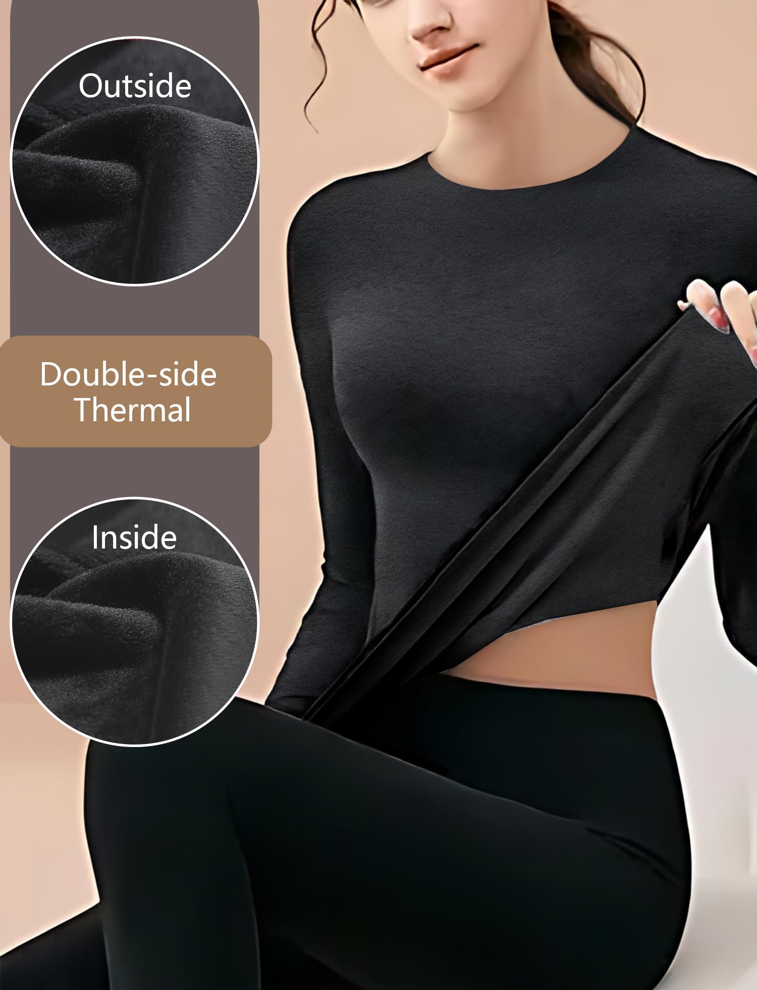 Dalavch Women's 3/4 Pack Thermal Long Sleeve Shirts - Fleece Lined Crew Neck Base Layer Tops for Cold Weather - Perfect for Winter Hiking, Skiing & Outdoor Activities