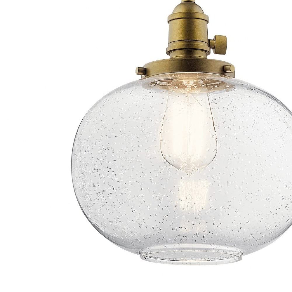 Kichler Avery 9.75 Inch Brushed Nickel Mini Pendant Light with Clear Seeded Glass Shade - Perfect for Kitchen Island, Dining Room, or Entryway Lighting