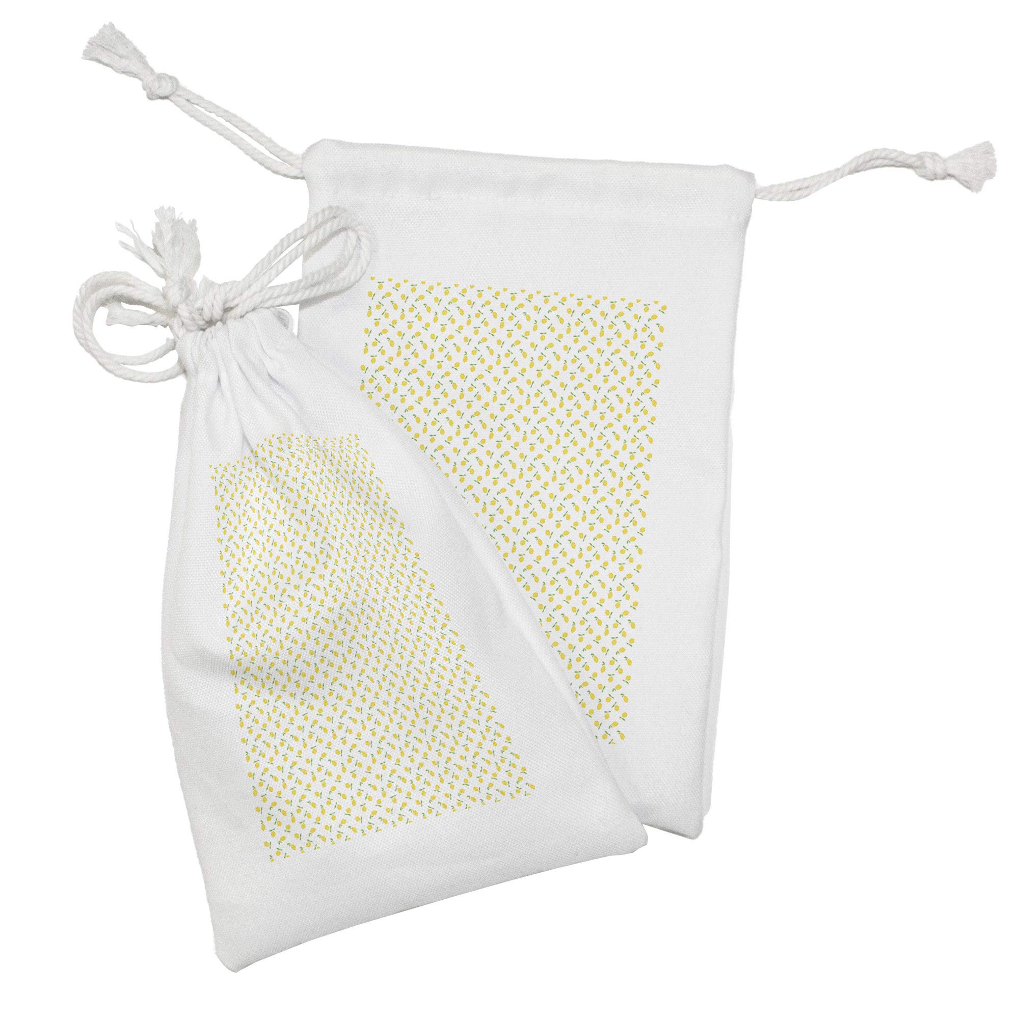 Ambesonne Lemon Fabric Pouch Set of 2 - Summer Citrus Fruit Pattern Drawstring Bags for Toiletries, Masks & Party Favors (9x6 inches, Mustard Lime Green) | Perfect for Travel, Beach Essentials & Gift Packaging