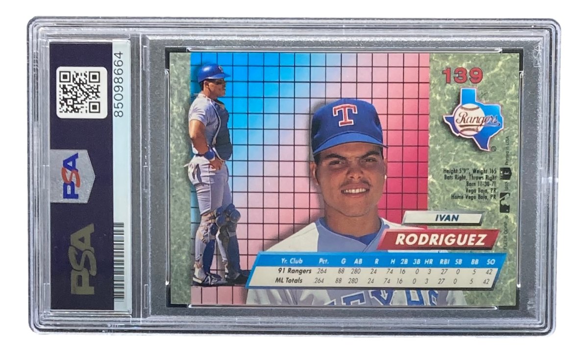 Ivan Rodriguez Autographed 1992 Fleer #139 Texas Rangers Rookie Baseball Card - PSA/DNA Certified - Perfect for Sports Memorabilia Collectors and Rangers Fans Display