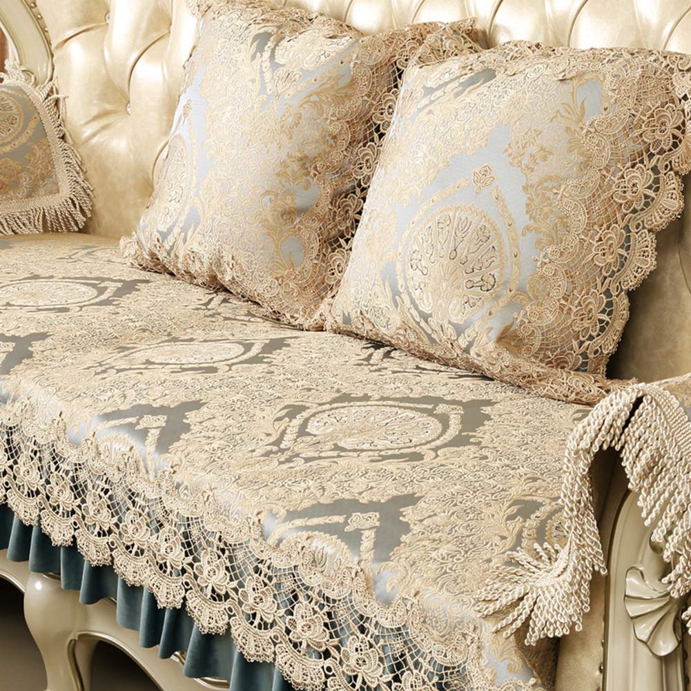 European Anti-Slip Sofa Slipcover - Floral Thick Loveseat Cover with Lace Trim, Washable Furniture Protector (90x180cm/35x71inch) - Perfect for Living Room, Bedroom & Home Decor