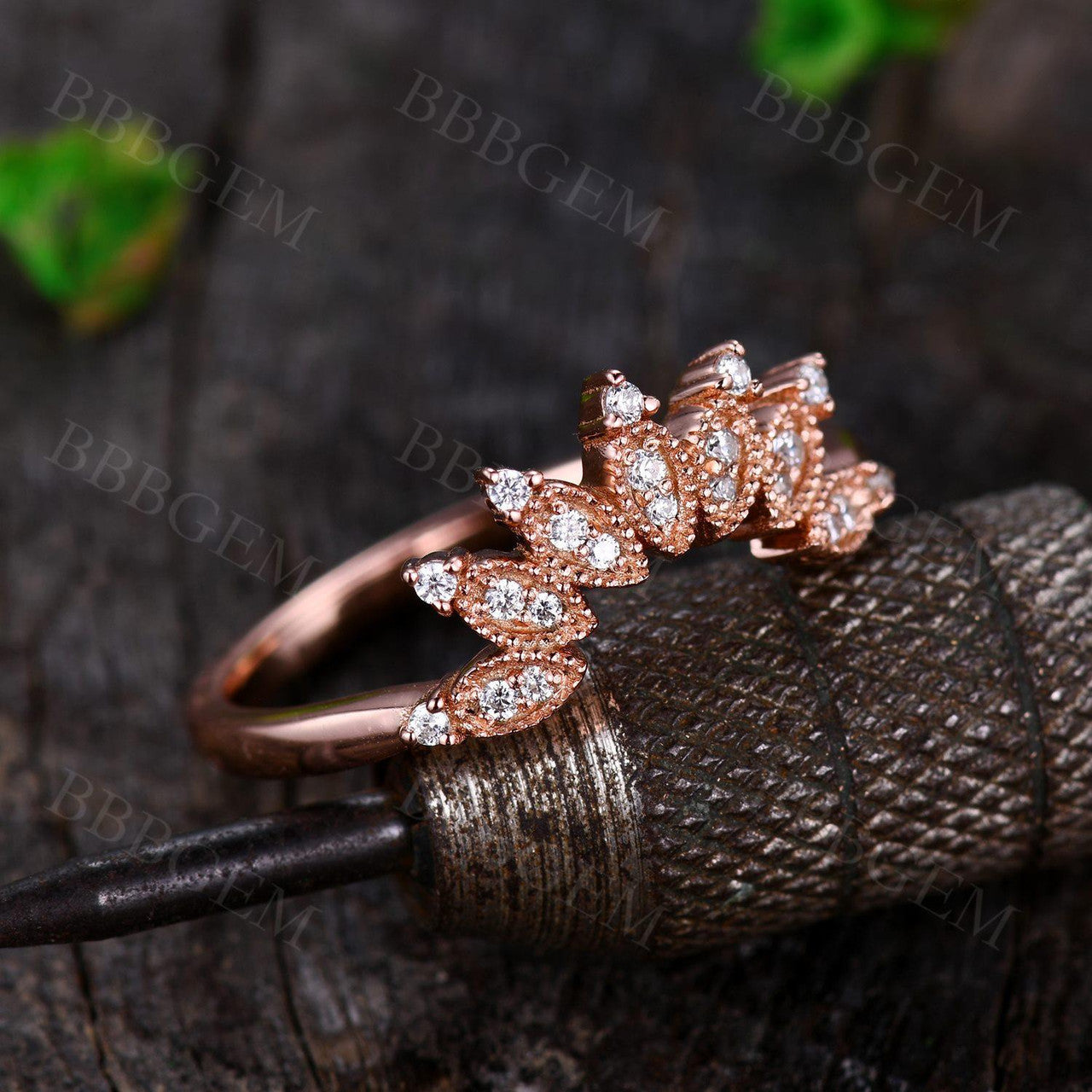 Vintage Curved Moissanite Wedding Band - Solid 14K Rose Gold Marquise Cut Engagement Ring for Women | Perfect for Bridal Jewelry, Anniversary Gifts & Special Occasions