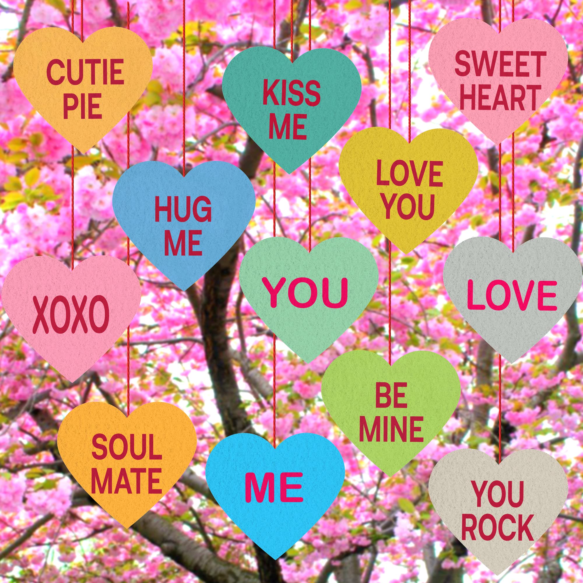 KatchOn Valentine's Day Conversation Hearts Decorations - Pack of 12 Heart Garland for Valentine's & Galentine's Day | No DIY Required | Perfect for Party, Home, and Office Decor