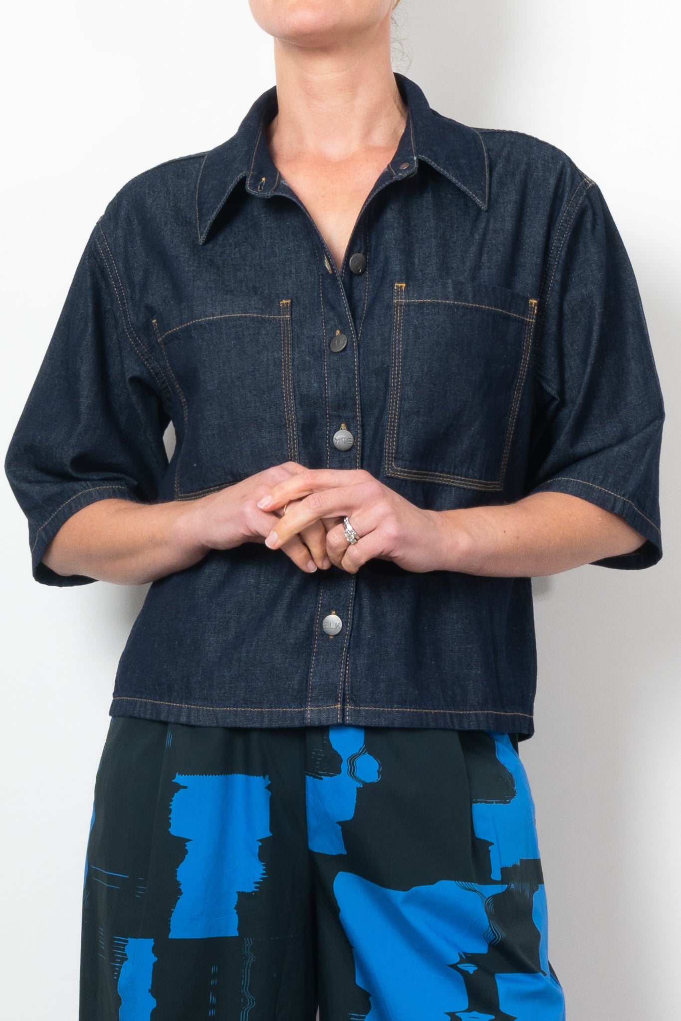 ELK Denim Pocket Shirt for Men - Vintage Washed Button Down Shirt with Chest Pocket | Casual Wear, Outdoor Activities & Street Style Fashion