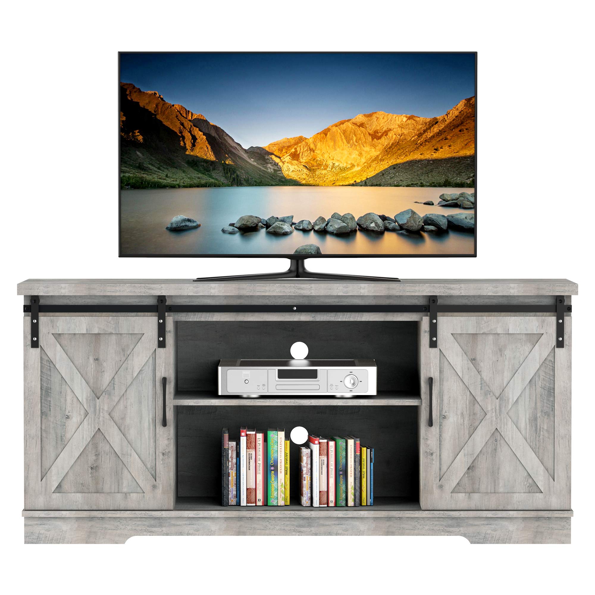 Rustic TV Stand for 65 Inch TV - Farmhouse Double Barn Door Entertainment Center with Adjustable Shelves, Media Console & Storage Cabinet - Perfect for Living Room, Home Theater & Farmhouse Decor